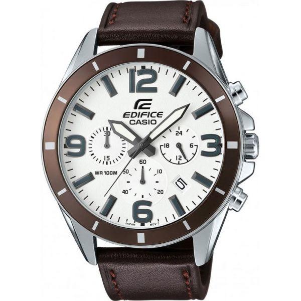 Casio Casio Edifice EFR-553L-7 EFR EFR-553L-7B кварцевые мужские часы белый циферблат, браслет 18-каратное желтое золото — вид спереди