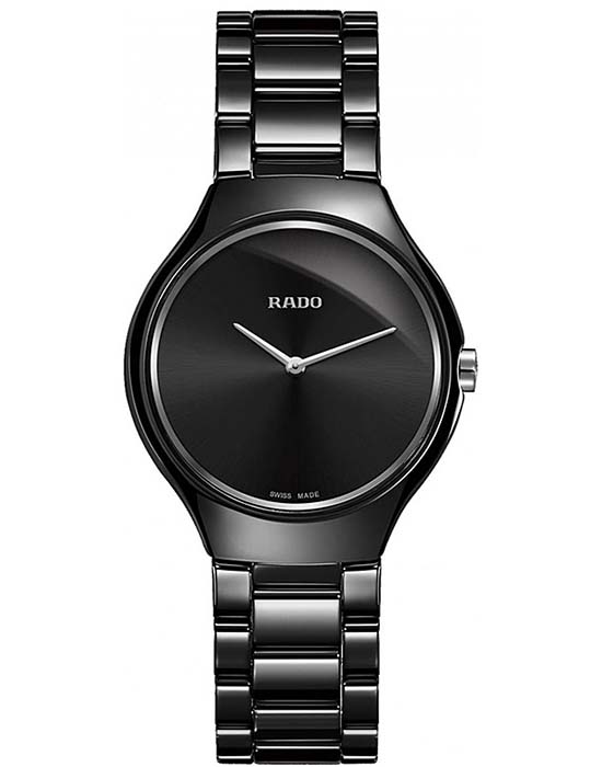 Rado Rado True Thinline R27742192  R27742192 кварцевые женские часы черный циферблат, браслет высокотехнологичная керамика — вид спереди