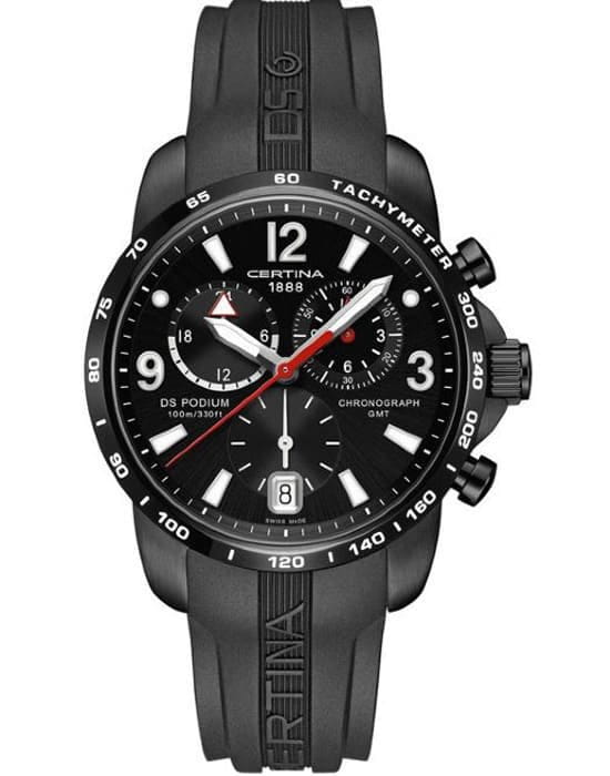 Certina Certina C001.639.17.057.00  C0016391705700 кварцевые мужские часы черный циферблат, браслет каучук — вид спереди