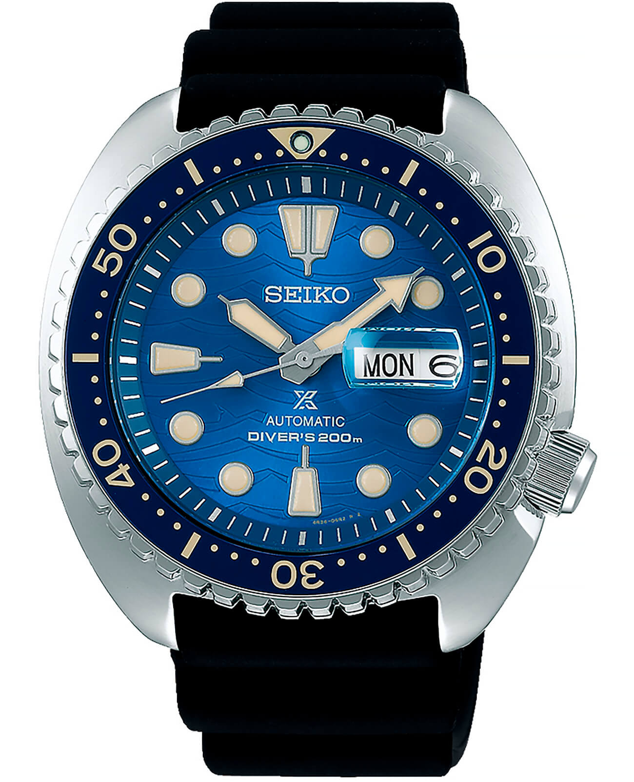Seiko Seiko Prospex SRPE07K1S  SRPE07K1S механические мужские часы синий циферблат, браслет силикон — вид спереди
