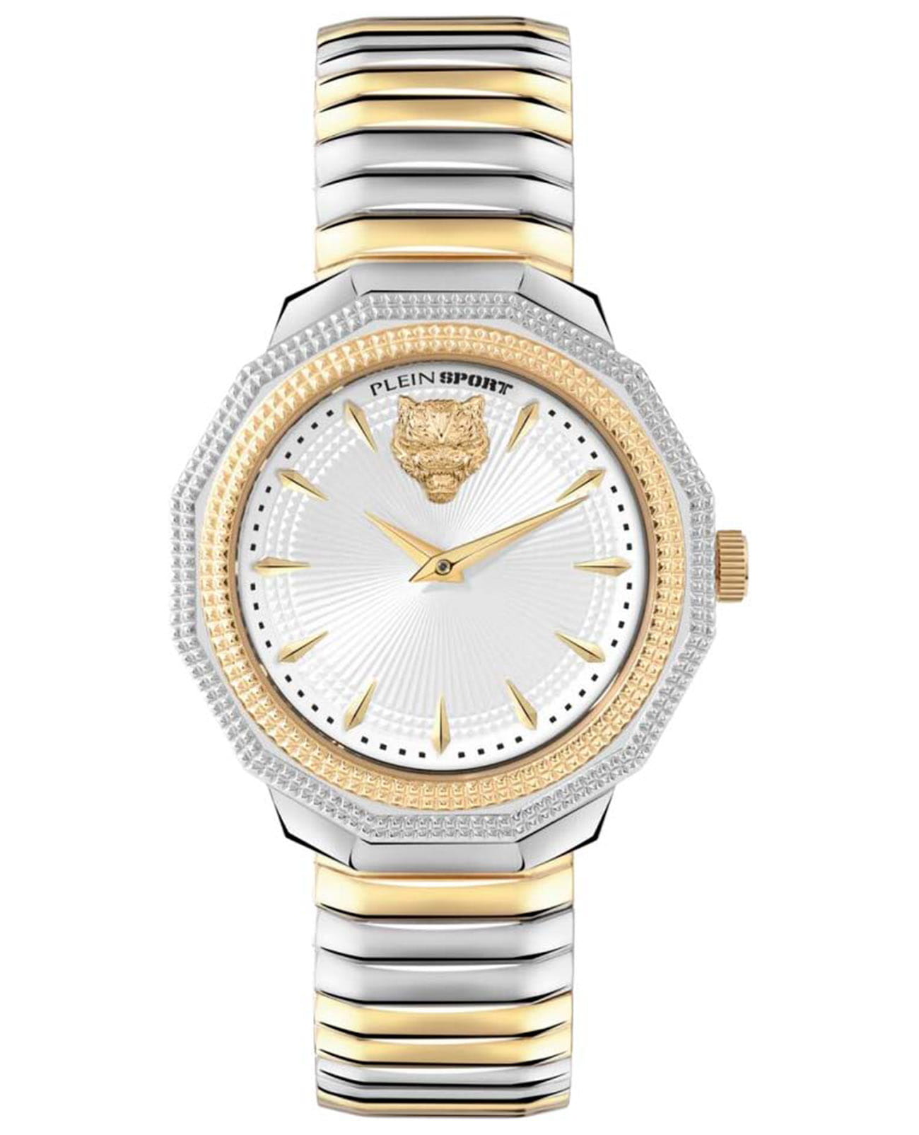 Plein Sport Plein Sport Dynasty PSOBA0623  PSOBA0623 кварцевые женские часы белый циферблат, браслет сталь с ip покрытием — вид спереди