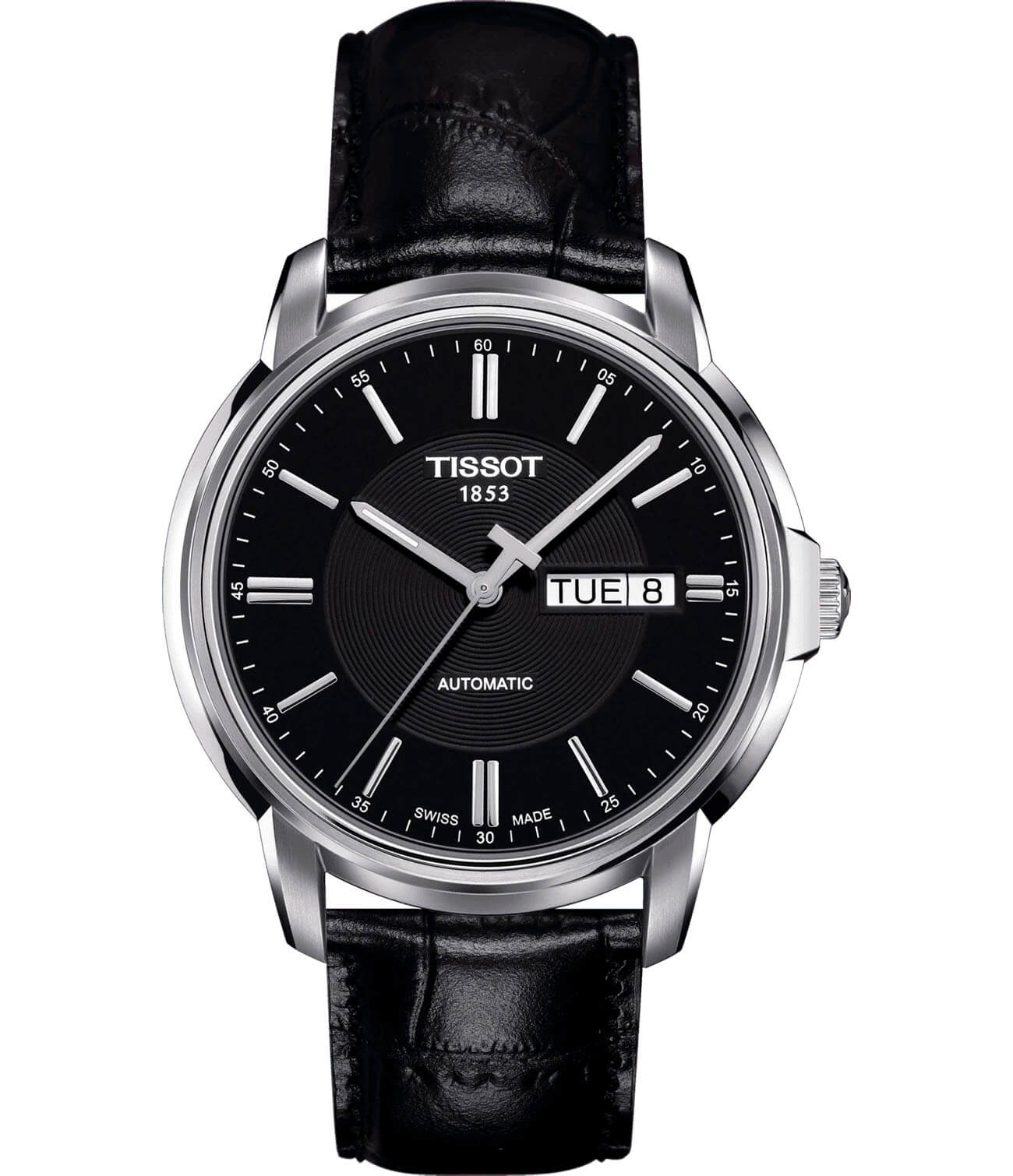 Tissot Tissot Automatics III T065.430.16.051.00 Automatics III T0654301605100 механические мужские часы черный циферблат, браслет кожаный — вид спереди