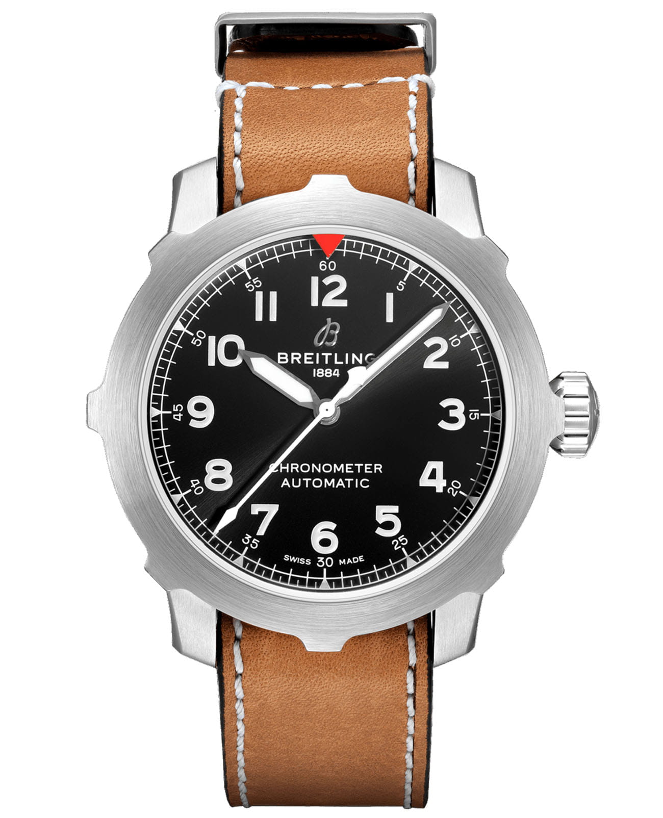 Breitling Breitling Aviator 8 B20 AB2040101B1X1  AB2040101B1X1 механические мужские часы черный циферблат, браслет кожаный — вид спереди