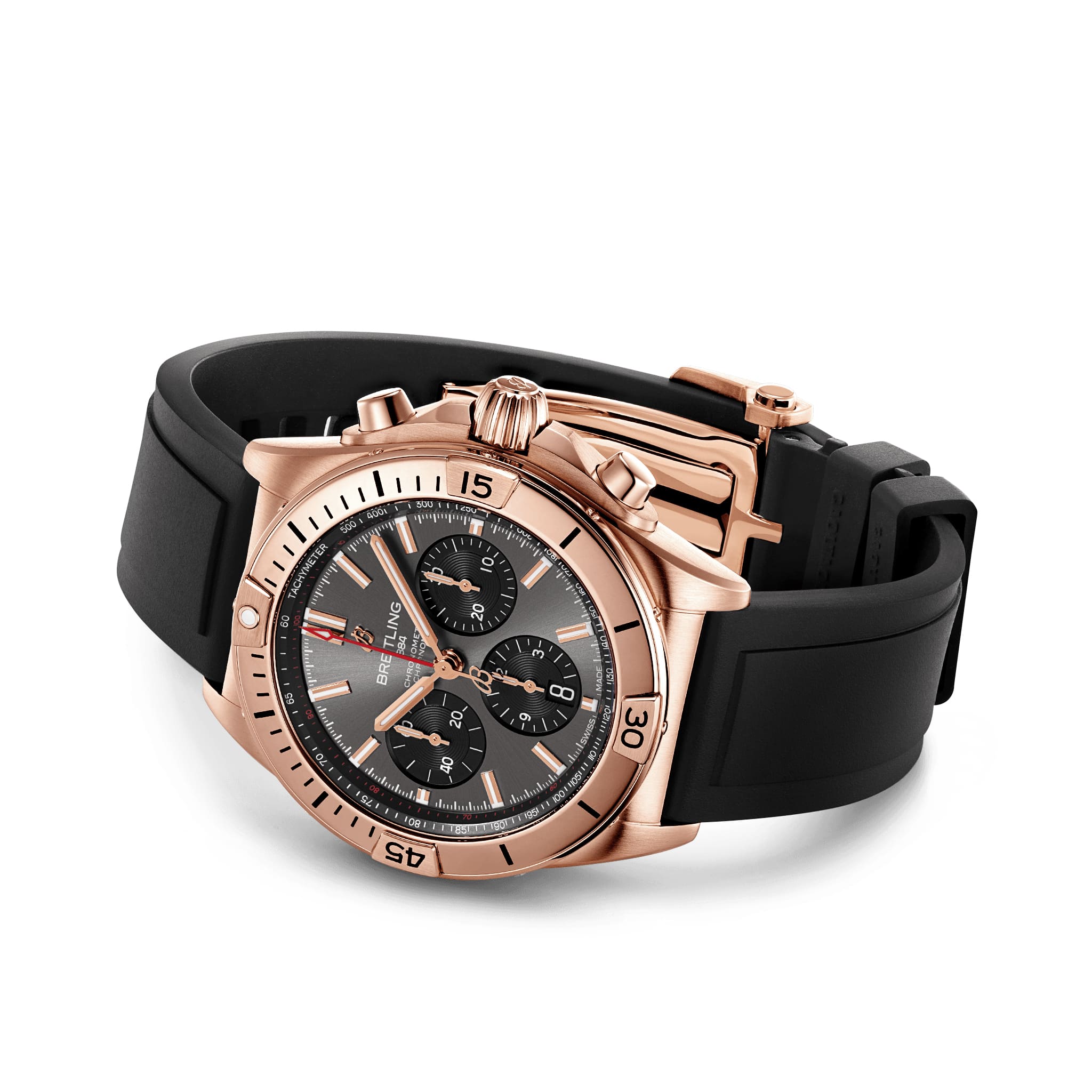 Breitling Breitling Chronomat B01 42 RB0134101B1S1, chronomat швейцария мужские часы на браслете каучук боковой вид