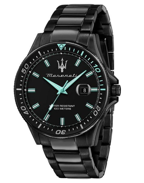 Maserati Maserati AQUA EDITION R8853144001  R8853144001 кварцевые мужские часы черный циферблат, браслет сталь c pvd покрытием — вид спереди