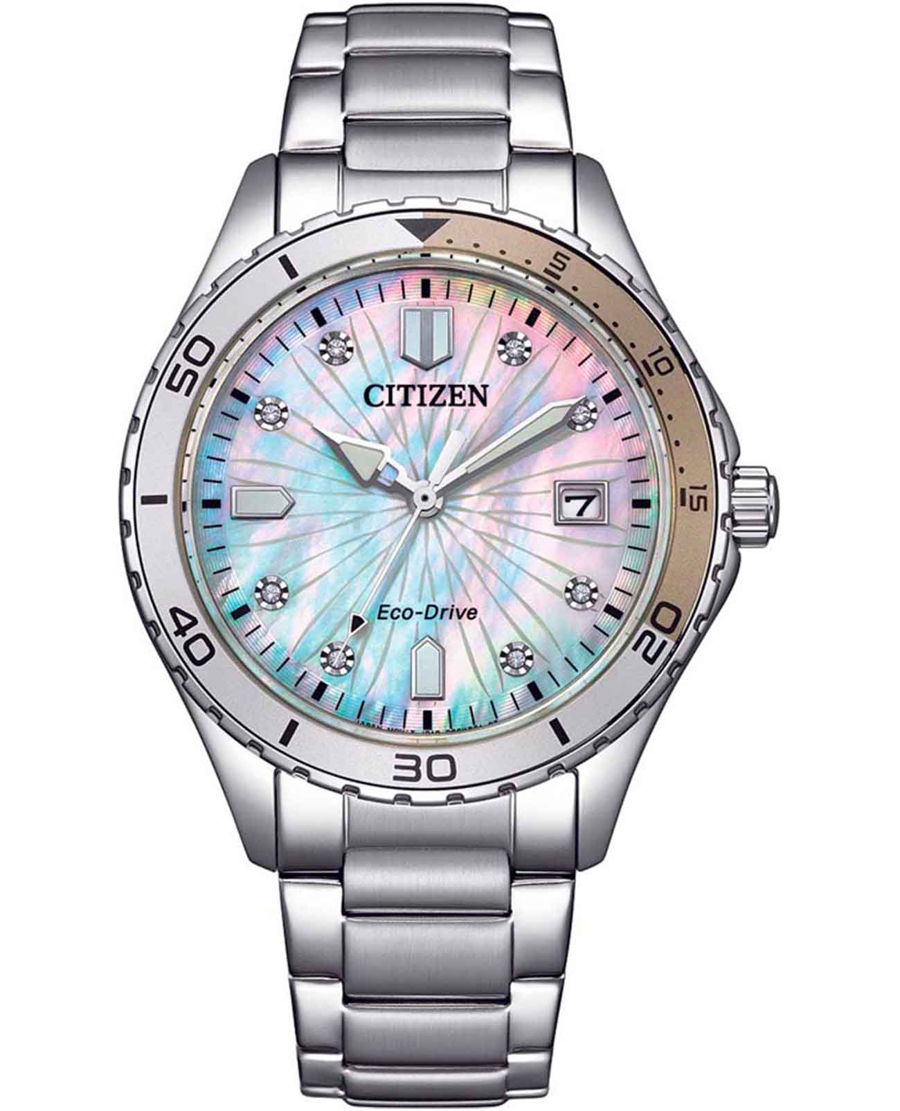 Citizen Citizen Eco-Drive FE6170-88D  FE6170-88D кварцевые женские часы перламутровый циферблат, браслет нержавеющая сталь — вид спереди