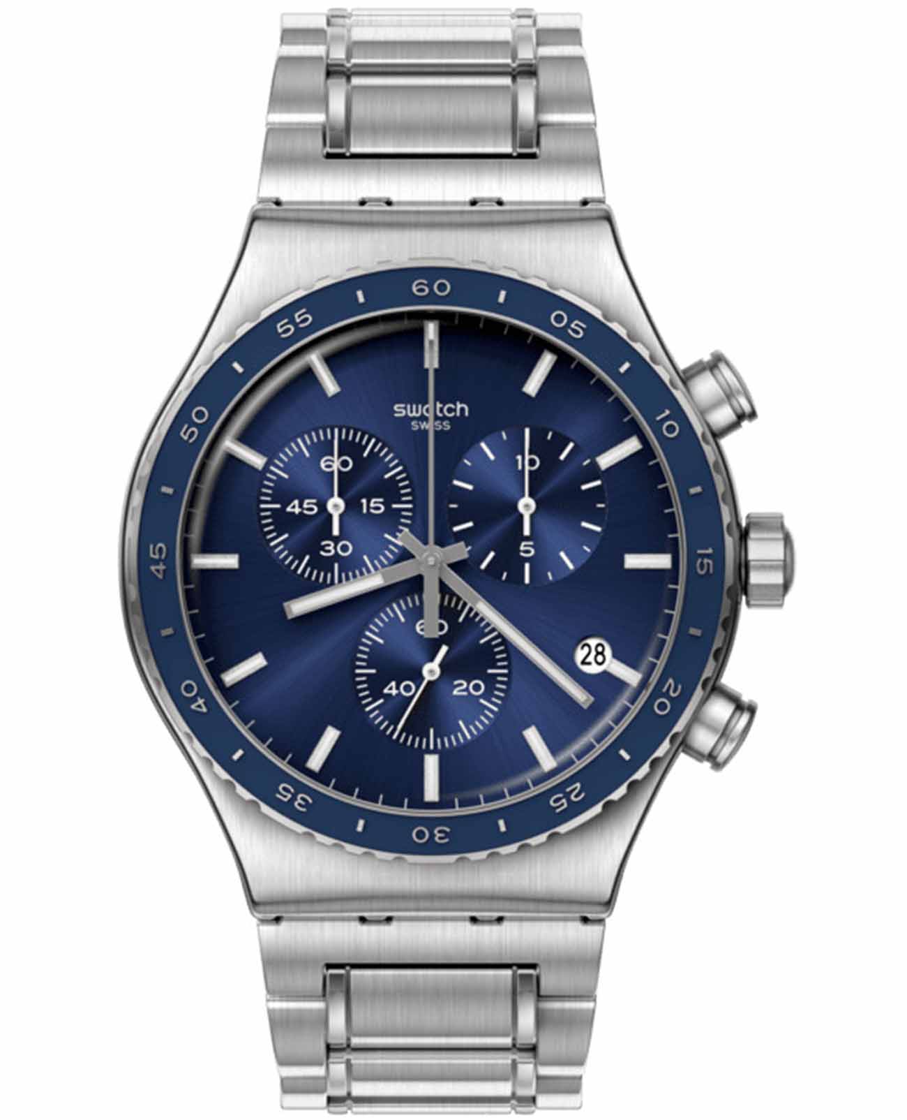 Swatch Swatch I New Chrono YVS496G  YVS496G кварцевые женские часы синий циферблат, браслет нержавеющая сталь — вид спереди