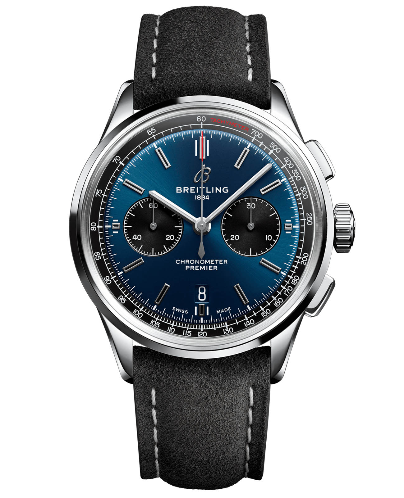 Breitling Breitling Premier B01 Chronograph 42 AB0118221C1X4  AB0118221C1X4 механические мужские часы синий циферблат, браслет кожаный — вид спереди