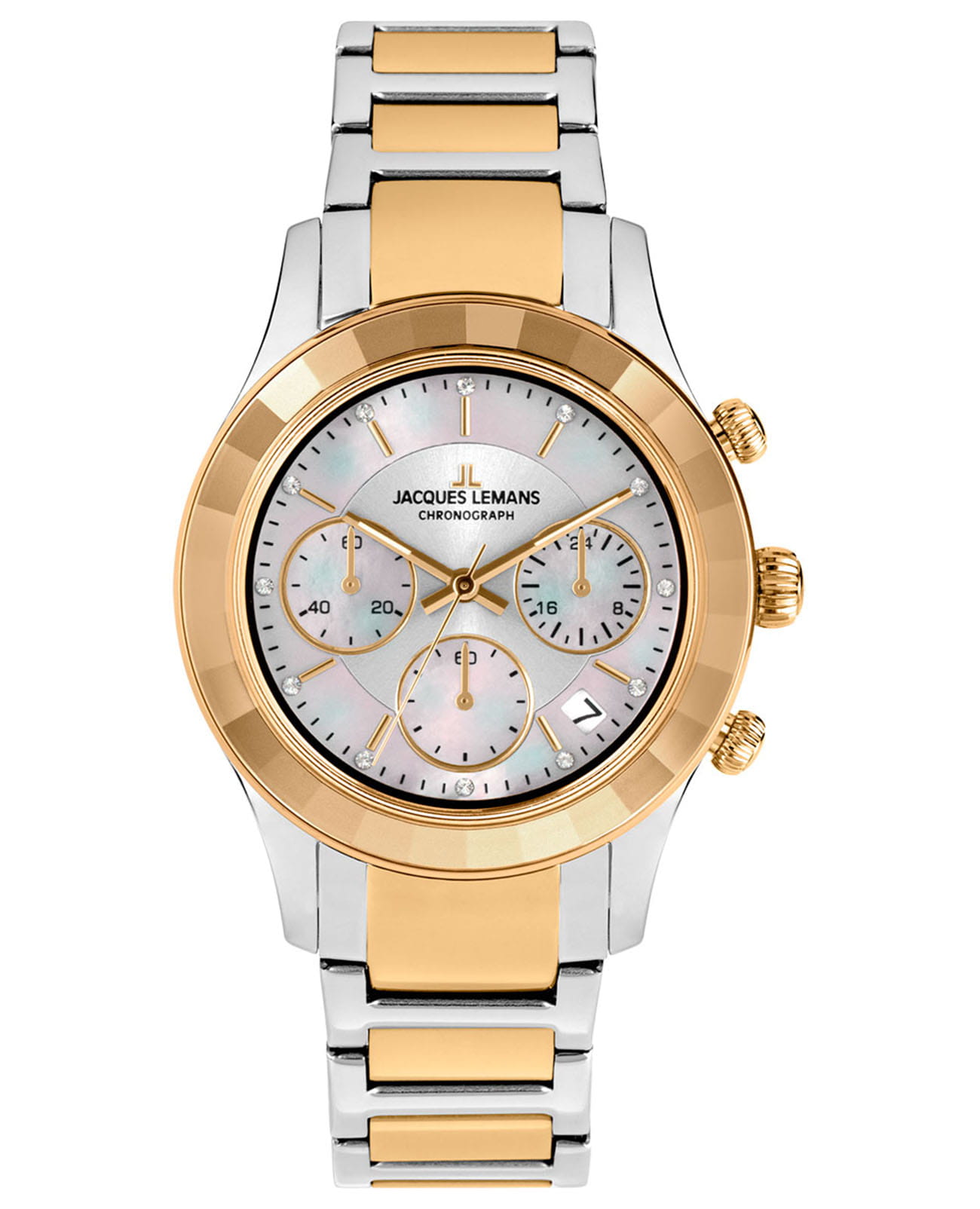 Jacques Lemans Jacques Lemans Venice 1-2151G  1-2151G кварцевые женские часы перламутровый циферблат, браслет нержавеющая сталь с pvd-покрытием — вид спереди