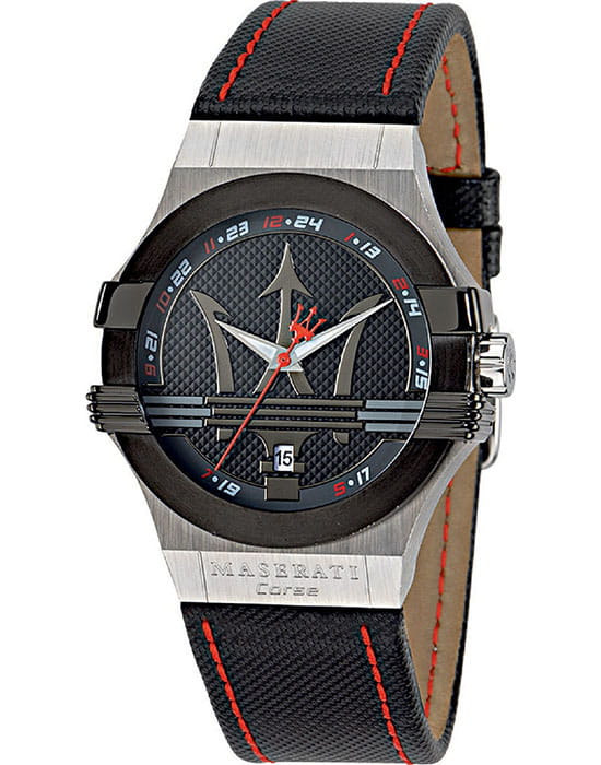 Maserati Maserati R8851108001  R8851108001 кварцевые мужские часы черный циферблат, браслет кожаный — вид спереди