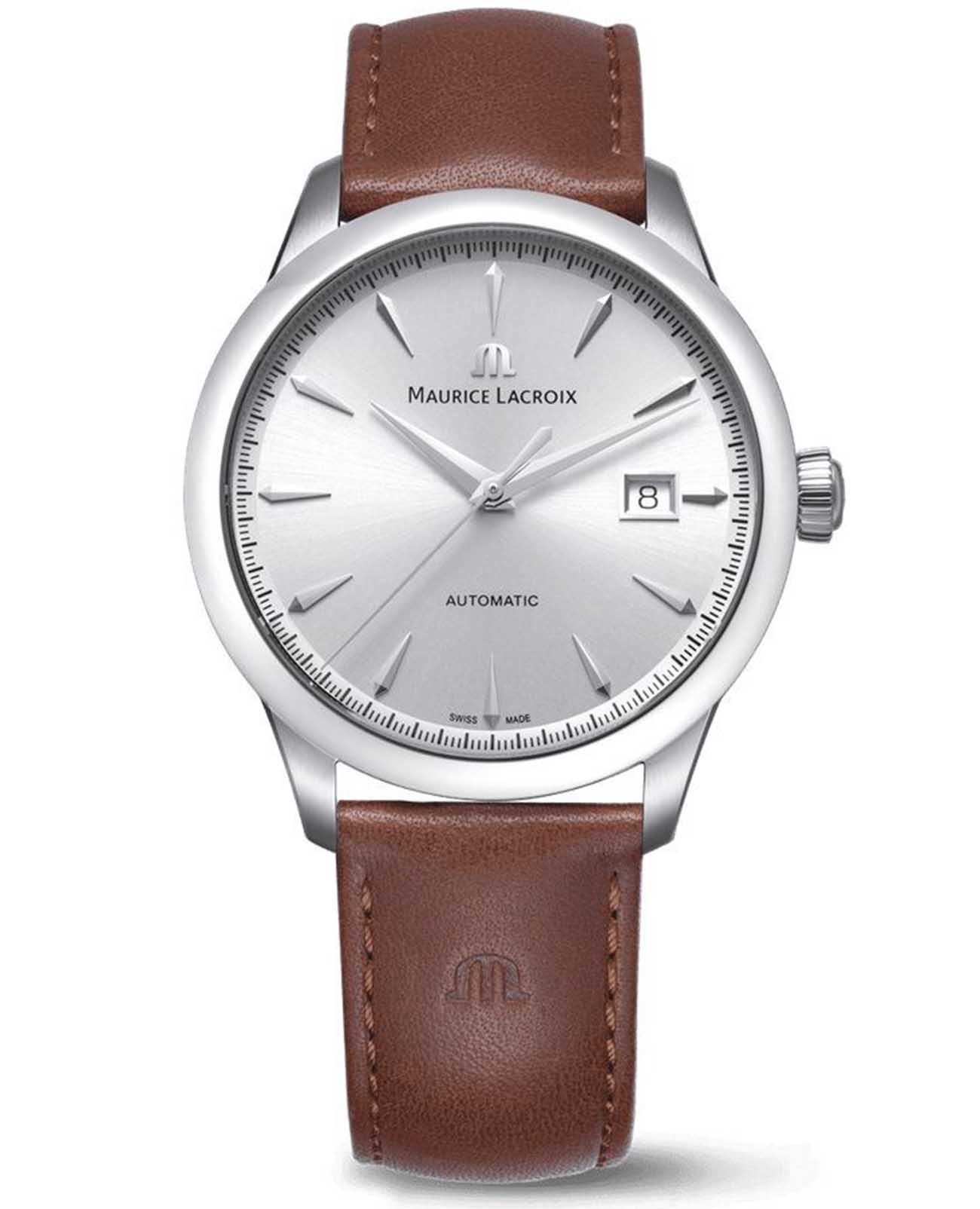 Maurice Lacroix Maurice Lacroix 1975 756008-SS001-130-3  756008-SS001-130-3 механические мужские часы коричневый циферблат, браслет кожаный — вид спереди