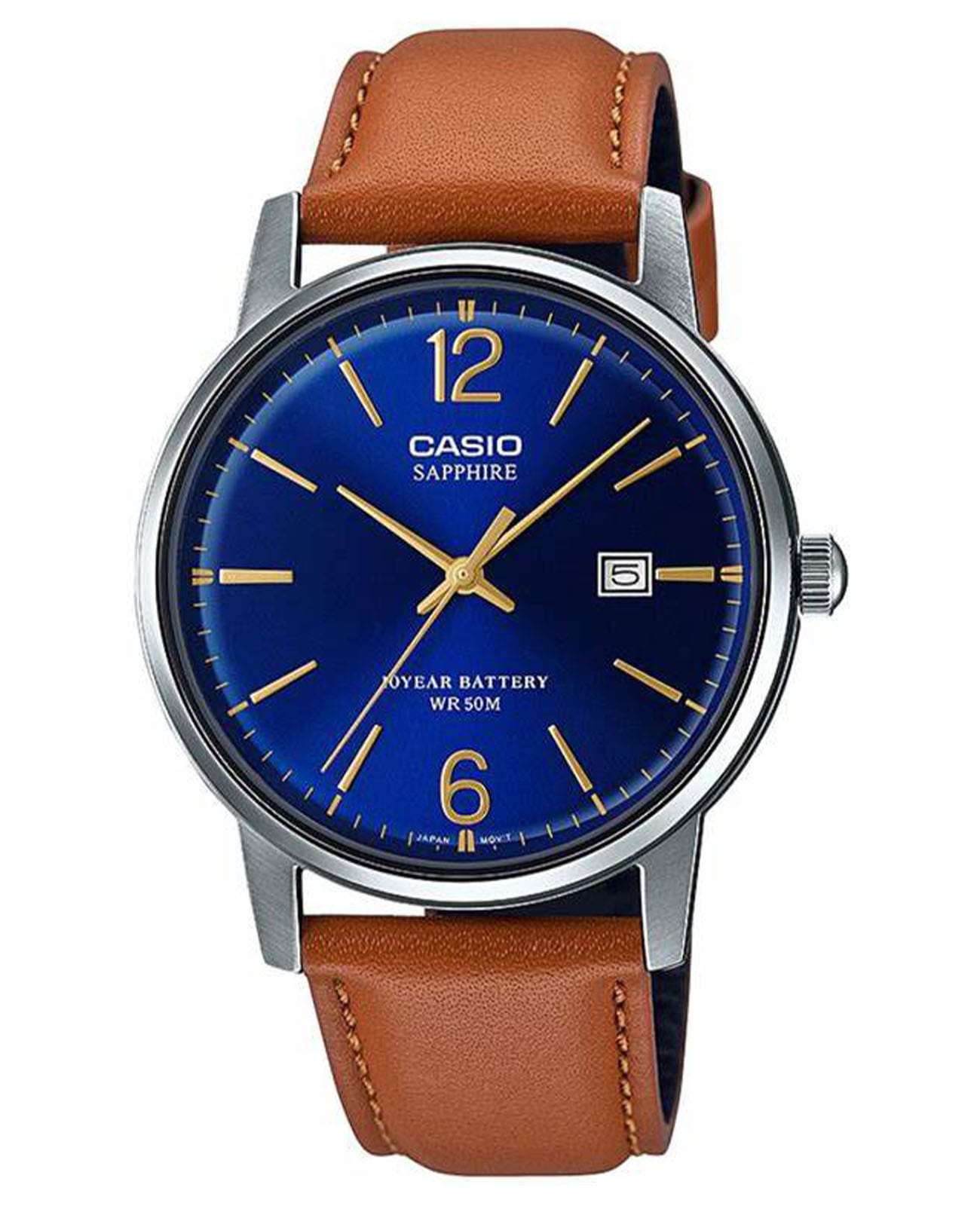 Casio Casio Collection MTS-110L-2A  MTS-110L-2A кварцевые мужские часы синий циферблат, браслет кожаный — вид спереди