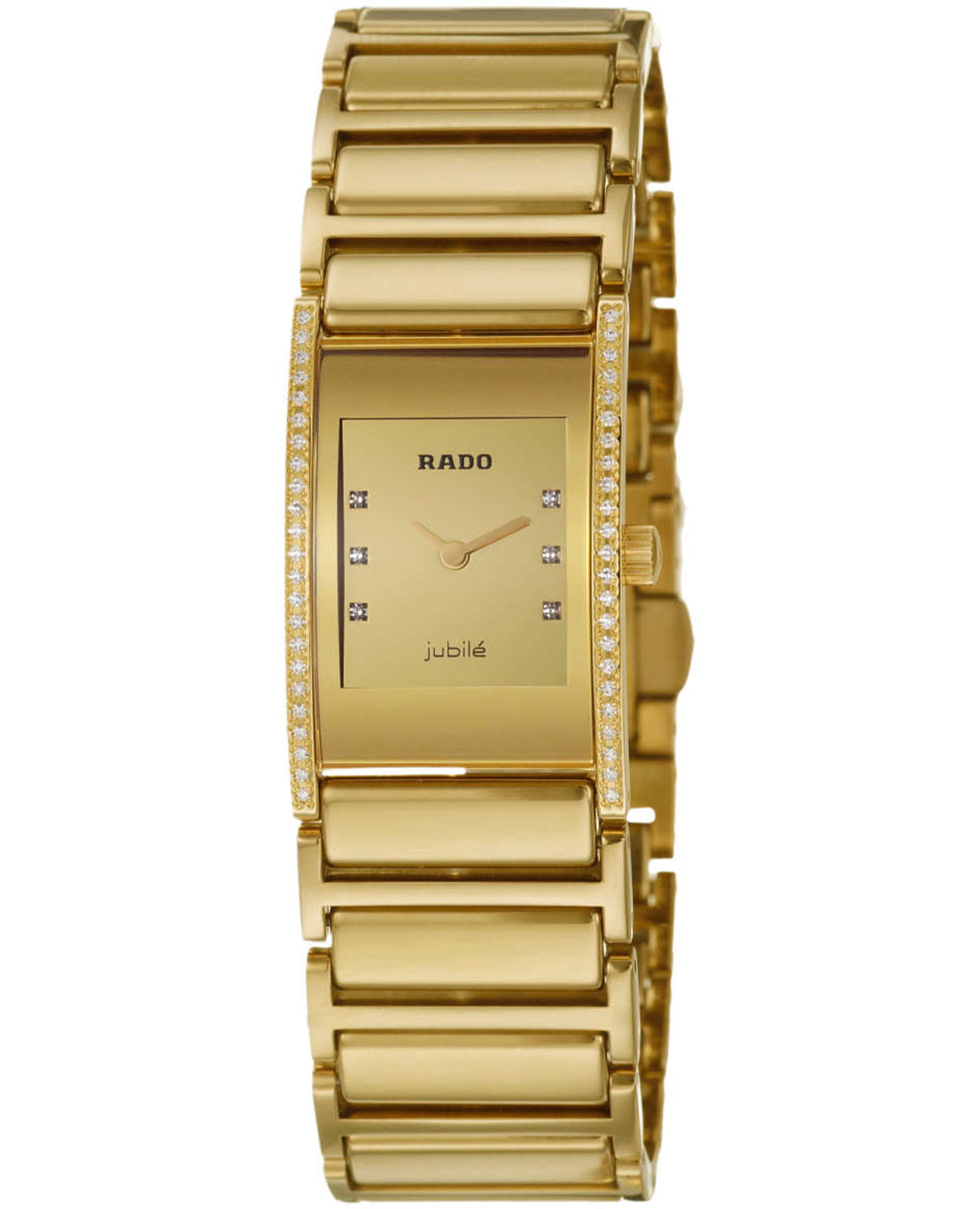 Rado Rado Integral R20783732  R20783732 кварцевые женские часы золотой циферблат, браслет сталь + pvd + керамика — вид спереди