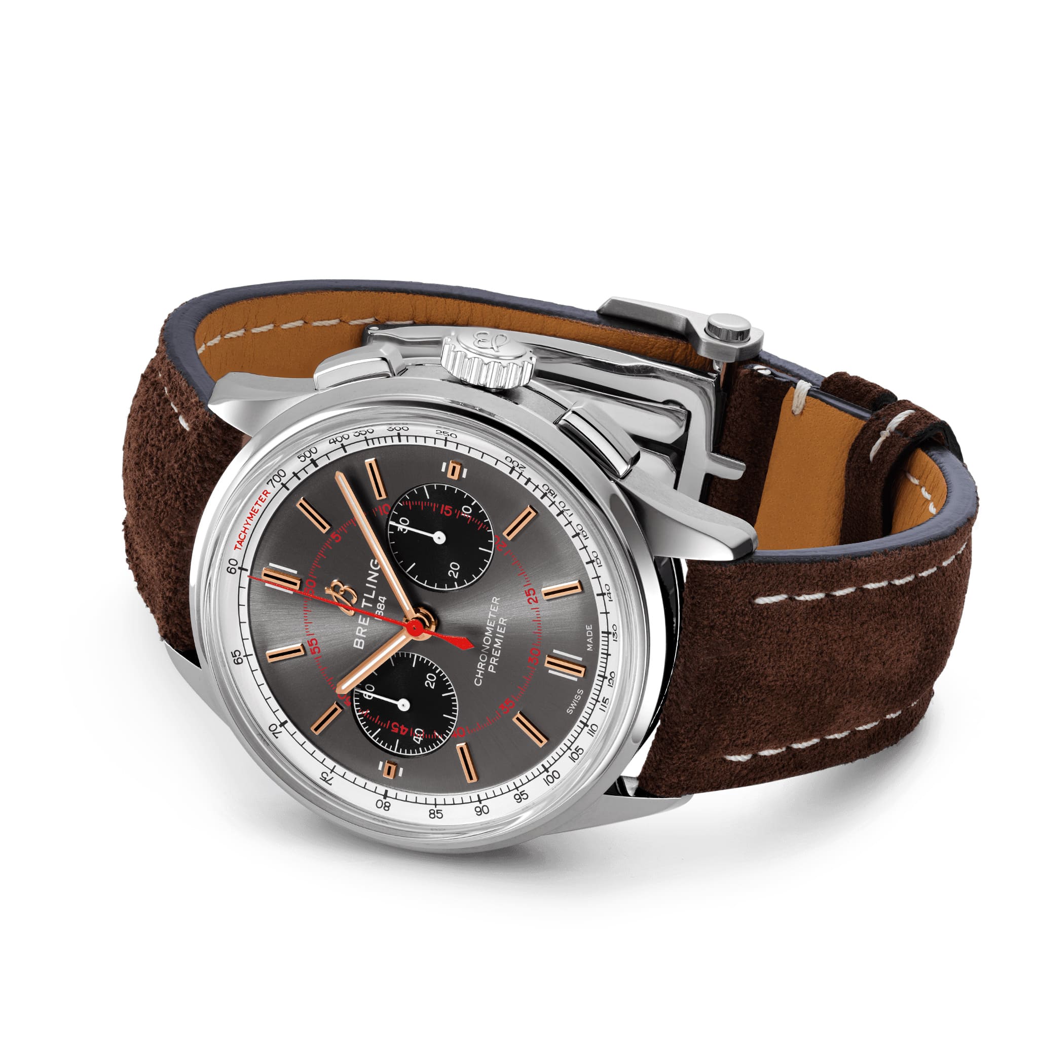 Breitling Breitling Premier B01 Chronograph 42 Wheels and Waves Limited Edition AB0118A31B1X2, premier швейцария мужские часы на браслете кожаный боковой вид