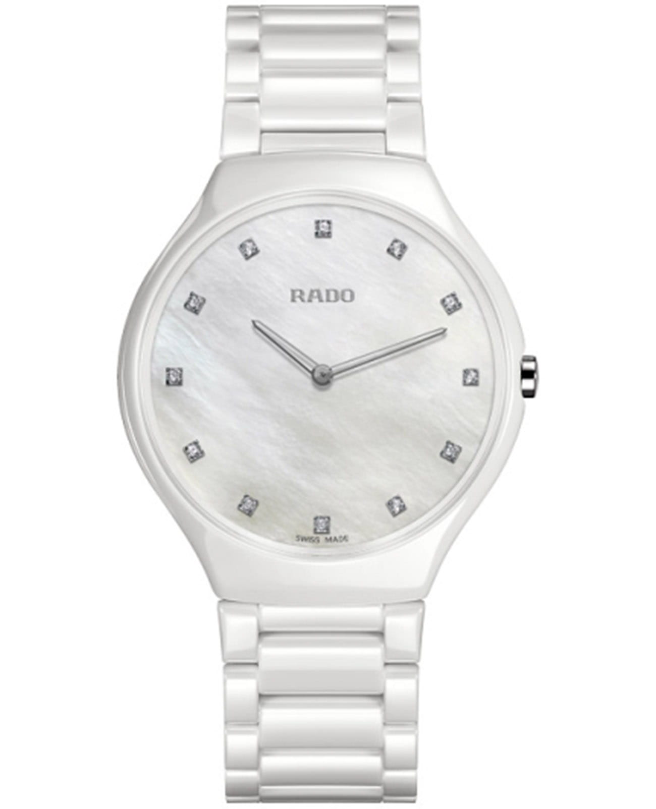 Rado Rado True Thinline Diamonds R27957912  R27957912 кварцевые женские часы перламутровый циферблат, браслет высокотехнологичная плазменная керамика — вид спереди
