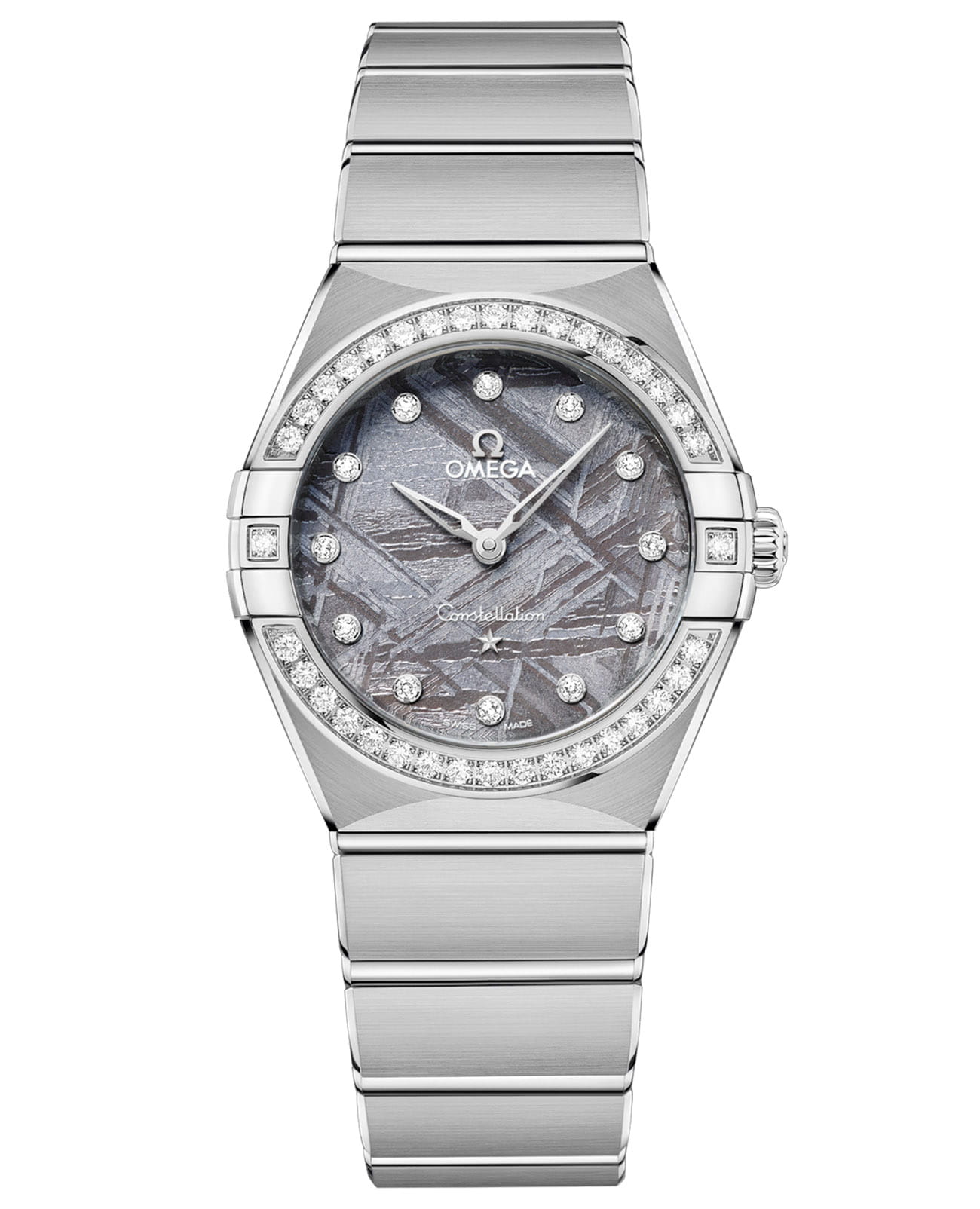 Omega Omega Constellation 131.15.28.60.99.001  13115286099001 кварцевые женские часы фиолетовый циферблат, браслет нержавеющая сталь — вид спереди
