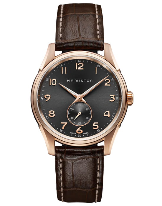 Hamilton Hamilton Jazzmaster Thinline Small Second Quartz H38441583  H38441583 кварцевые мужские часы черный циферблат, браслет кожаный — вид спереди