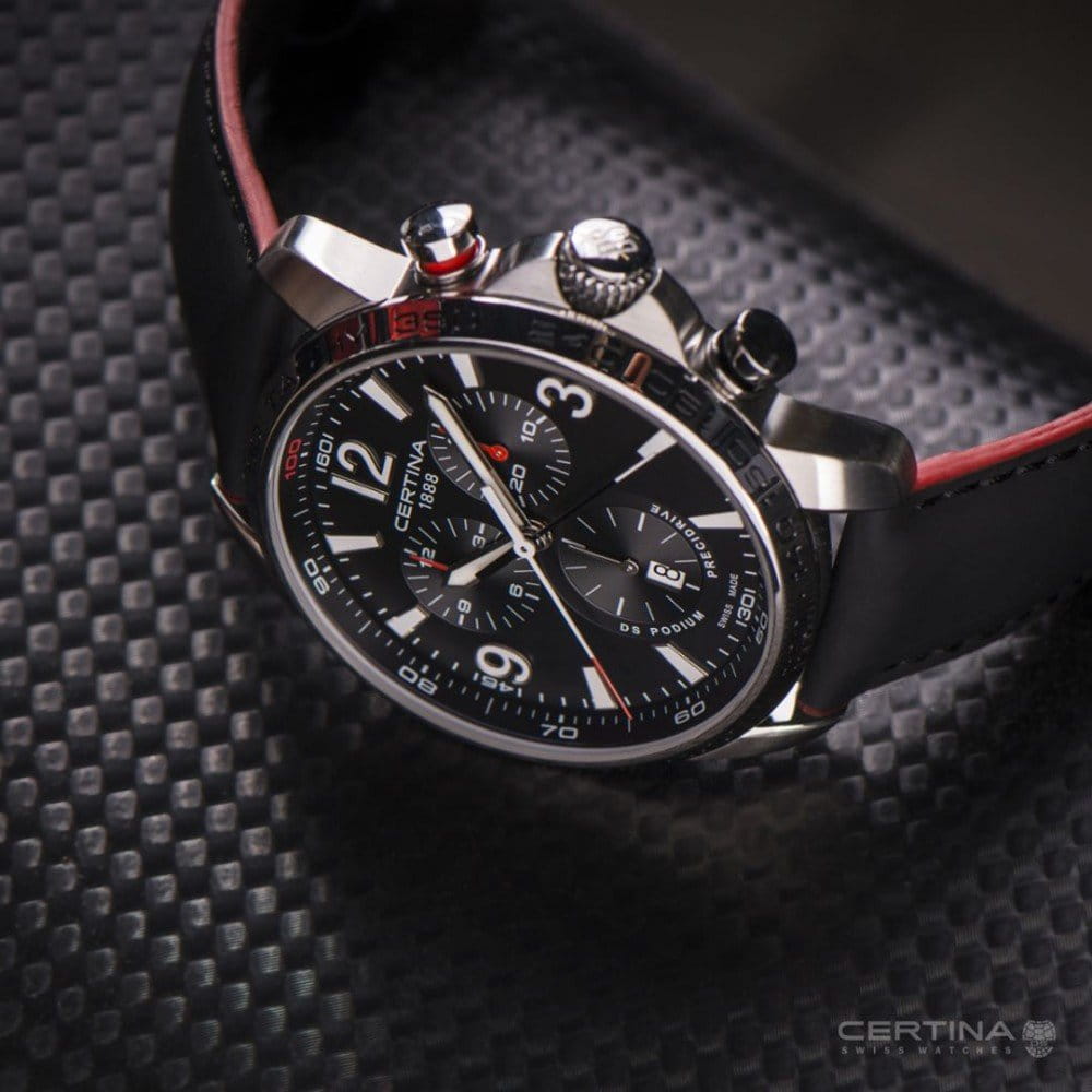 Certina Certina DS Podium Chronograph 1/100 sec C001.647.16.057.01  — детали корпуса и кожаный