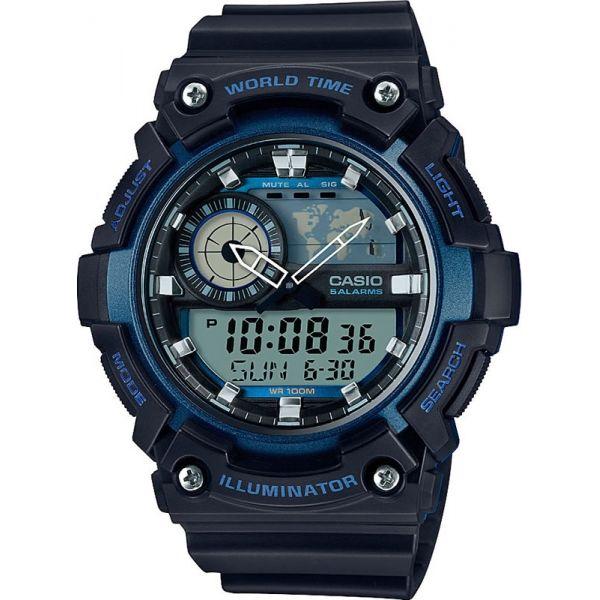 Casio Casio Illuminator AEQ-200W-2A  AEQ-200W-2A кварцевые мужские часы синий циферблат, браслет пластик — вид спереди