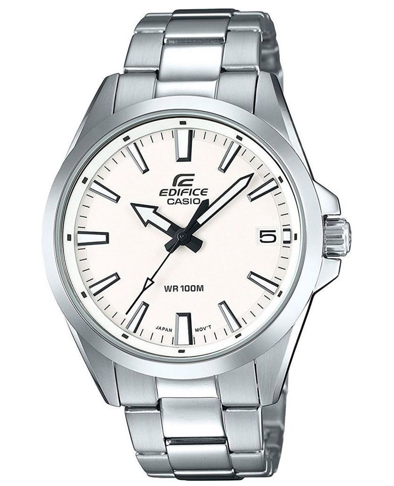 Casio Casio Edifice EFV-100D-7A EFV EFV-100D-7A кварцевые мужские часы белый циферблат, браслет нержавеющая сталь — вид спереди