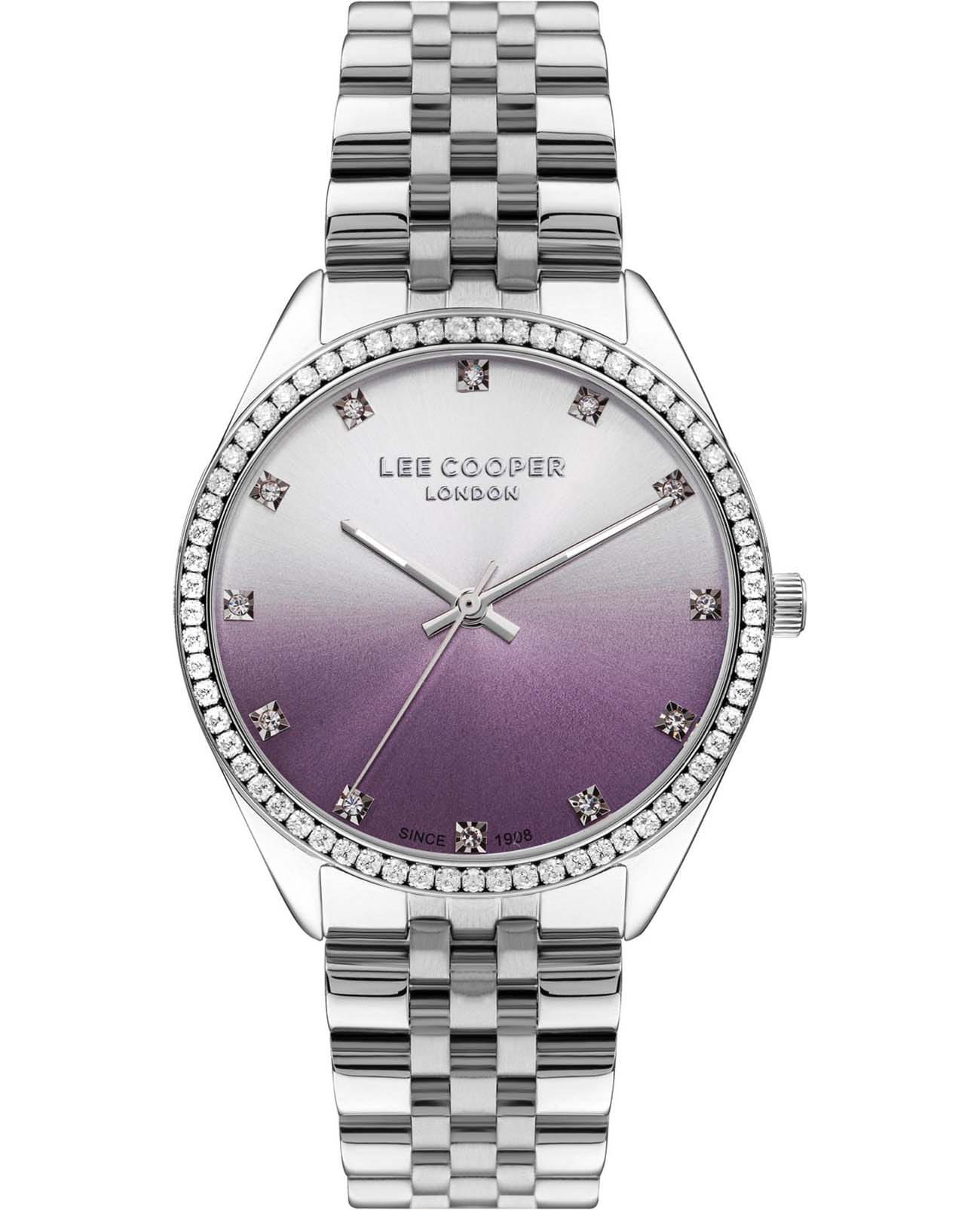 Lee Cooper Lee Cooper LC07831.380  LC07831.380 кварцевые женские часы фиолетовый циферблат, браслет нержавеющая сталь — вид спереди