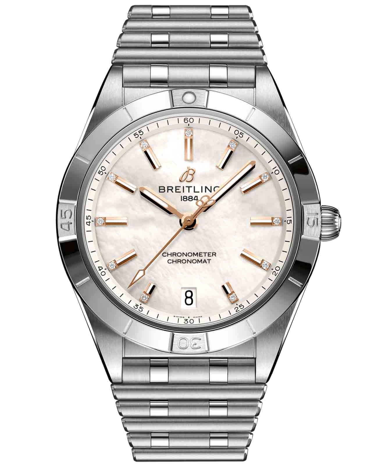 Breitling Breitling Chronomat Automatic 36 A10380101A4A1  A10380101A4A1 механические женские часы перламутровый циферблат, браслет нержавеющая сталь — вид спереди