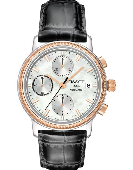 Tissot Tissot Bridgeport Automatic Valjoux 18K Gold T71.1.478.71 Bridgeport T71147871 механические женские часы перламутровый циферблат, браслет кожаный — вид спереди