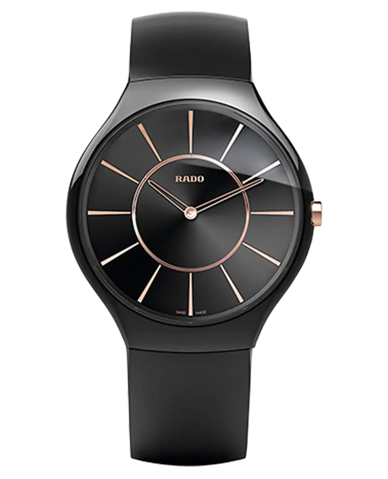 Rado Rado True Thinline R27741159  R27741159 кварцевые мужские часы черный циферблат, браслет каучук — вид спереди