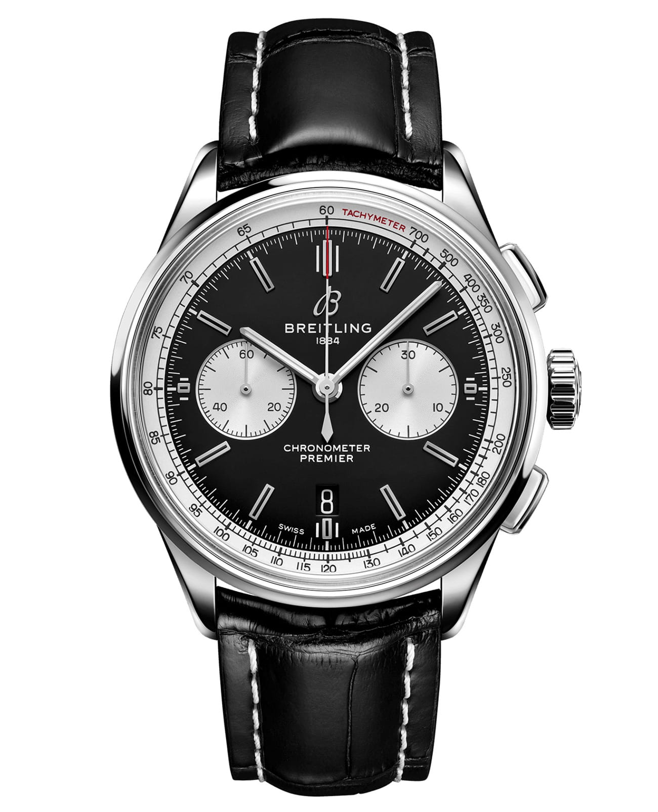 Breitling Breitling Premier B01 Chronograph 42 AB0118371B1P1  AB0118371B1P1 механические мужские часы черный циферблат, браслет кожаный — вид спереди