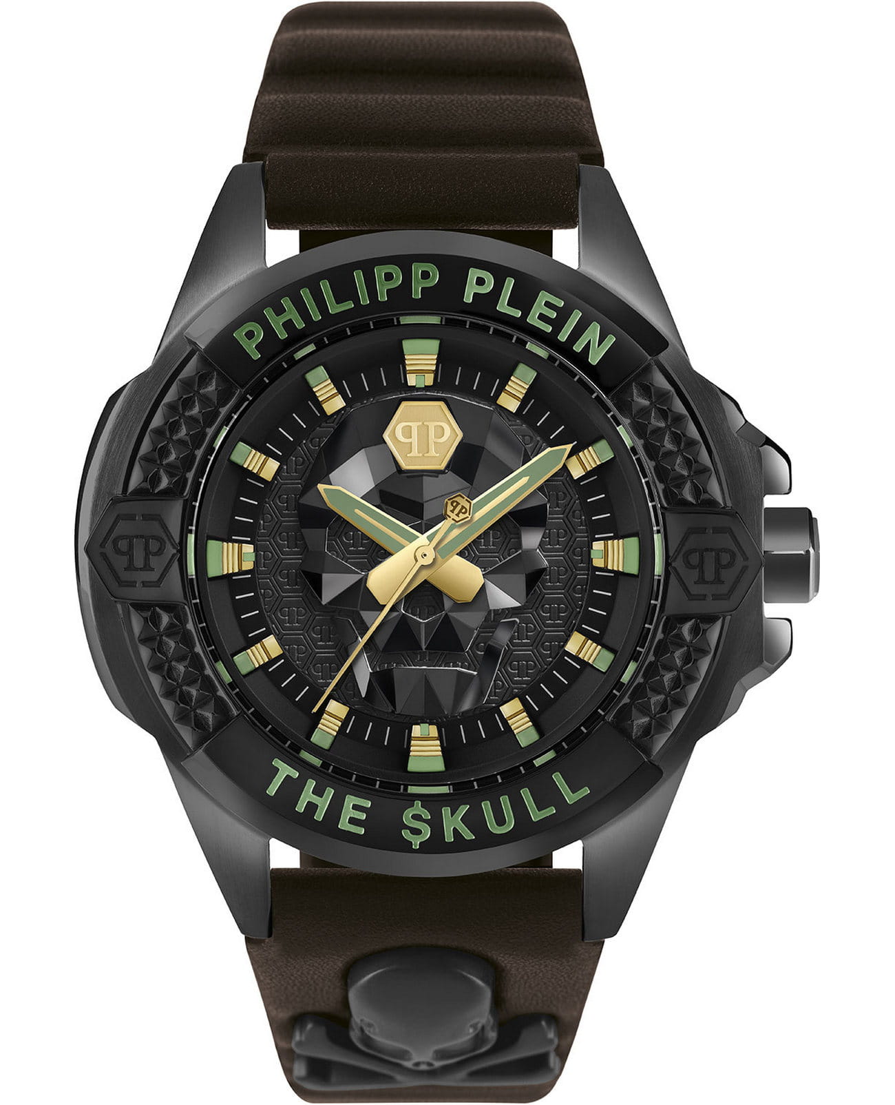 Philipp Plein Philipp Plein The Skull PWAAA0421  PWAAA0421 кварцевые мужские часы черный циферблат, браслет кожаный — вид спереди
