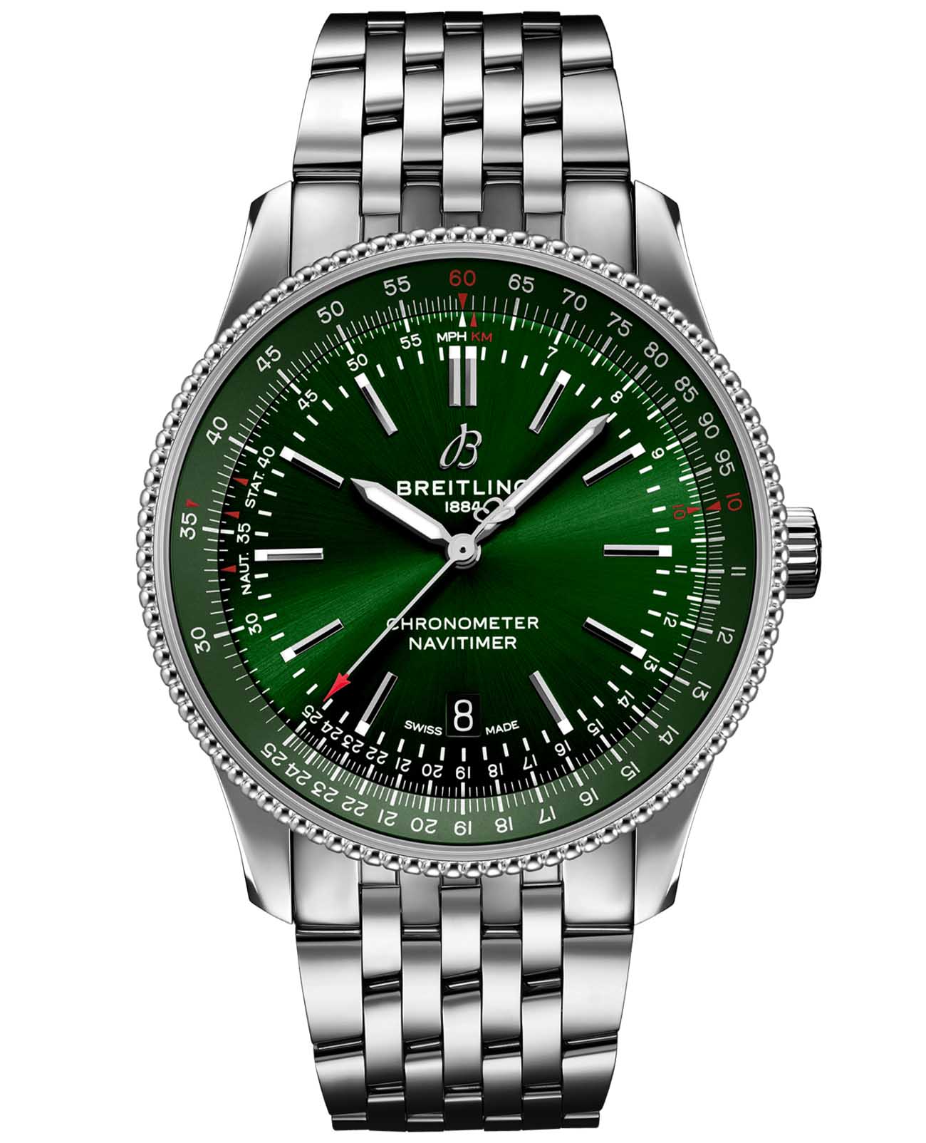 Breitling Breitling Navitimer Automatic 41 A17326361L1A1  A17326361L1A1 механические мужские часы зеленый циферблат, браслет нержавеющая сталь — вид спереди
