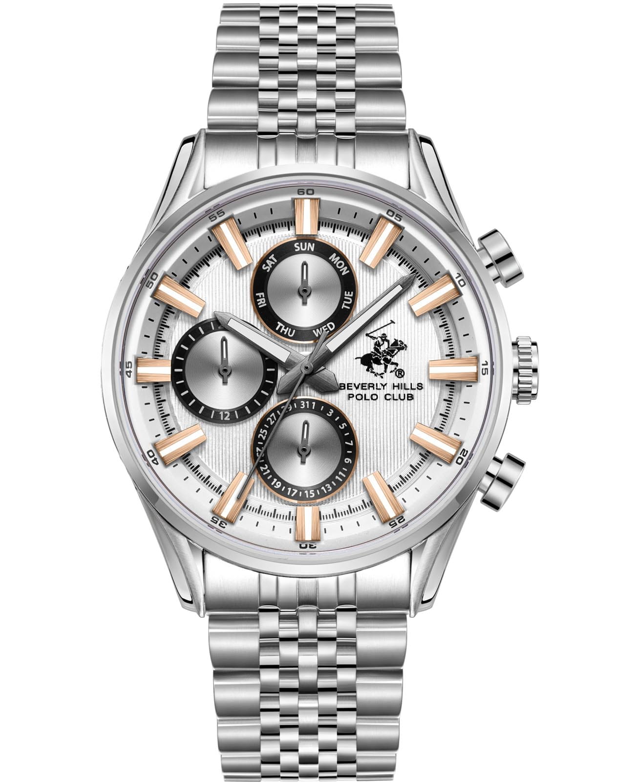 Beverly Hills Polo Club Beverly Hills Polo Club BP3823X.330  BP3823X.330 кварцевые мужские часы серебристый циферблат, браслет нержавеющая сталь — вид спереди