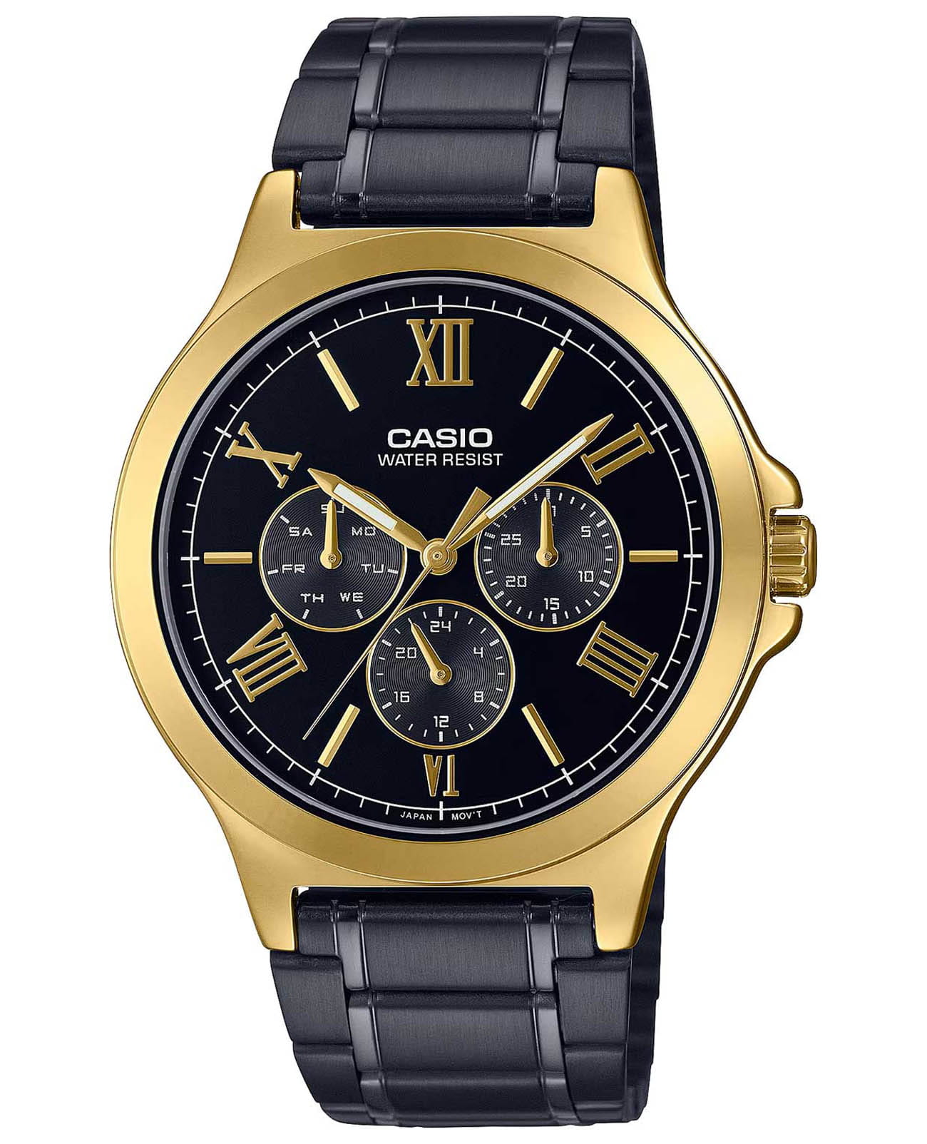 Casio Casio Collection MTP-V300GB-1A  MTP-V300GB-1A кварцевые мужские часы черный циферблат, браслет нержавеющая сталь с ip-покрытием — вид спереди