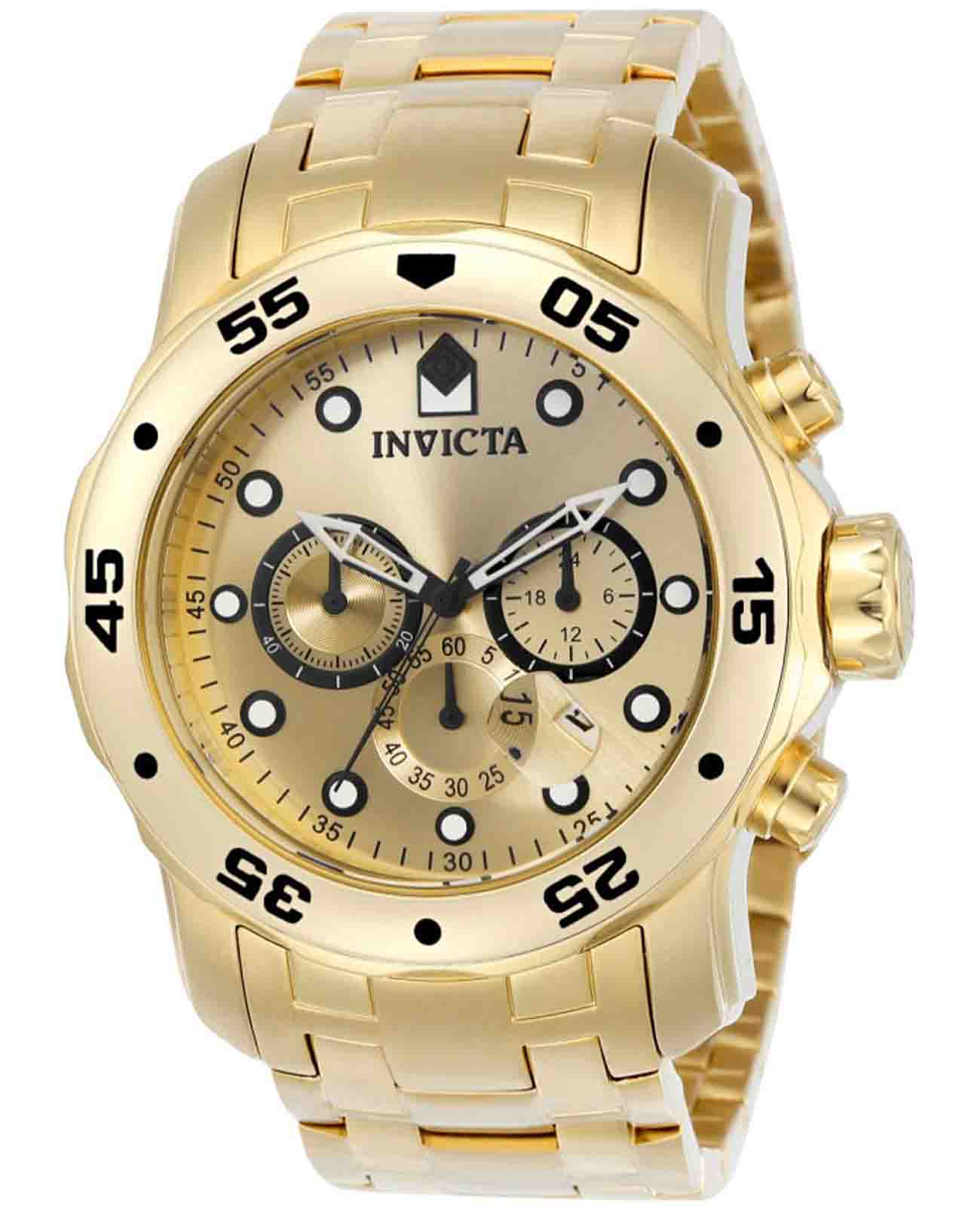 Invicta Invicta Pro Diver IN0074  IN0074 кварцевые мужские часы золотой циферблат, браслет нержавеющая сталь с ip-покрытием — вид спереди