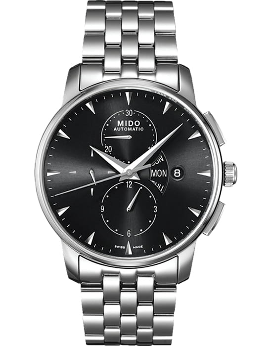 Mido Mido Baroncelli M8607.4.18.12  M860741812 механические мужские часы черный циферблат, браслет нержавеющая сталь — вид спереди