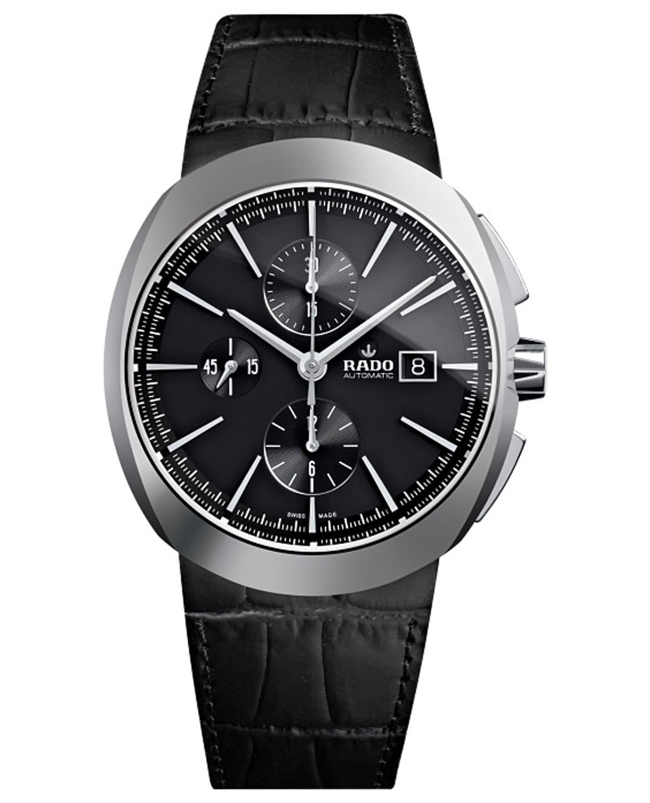 Rado Rado D-Star R15556155 Automatic R15556155 механические мужские часы серебристый циферблат, браслет кожаный — вид спереди