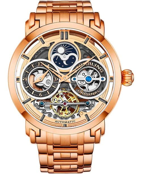 Stuhrling Stuhrling Luciano 371B.04  371B.04 механические мужские часы золотой циферблат, браслет нержавеющая сталь с pvd-покрытием — вид спереди