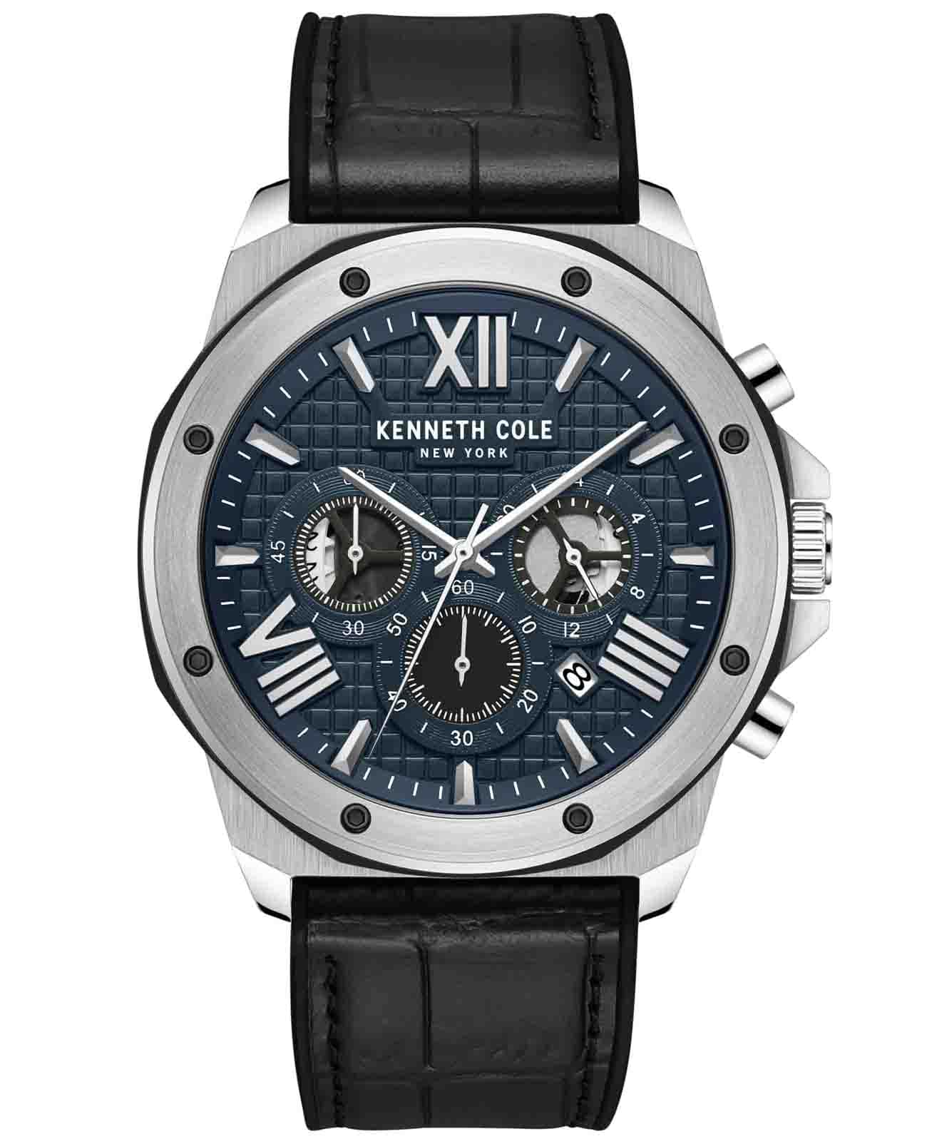 Kenneth Cole Kenneth Cole New York KCWGO0016004  KCWGO0016004 кварцевые мужские часы синий циферблат, браслет кожаный — вид спереди