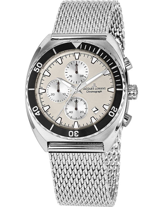 Jacques Lemans Jacques Lemans 1-2041H  1-2041H кварцевые мужские часы бежевый циферблат, браслет нержавеющая сталь — вид спереди