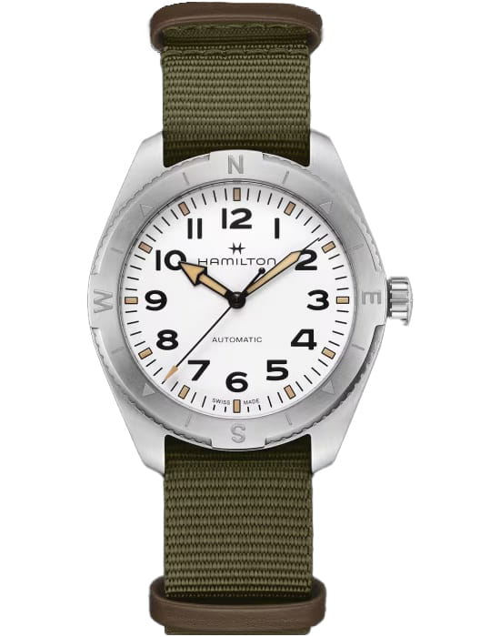 Hamilton Hamilton Khaki Field Expedition Auto H70315910  H70315910 механические мужские часы белый циферблат, браслет тканевый — вид спереди