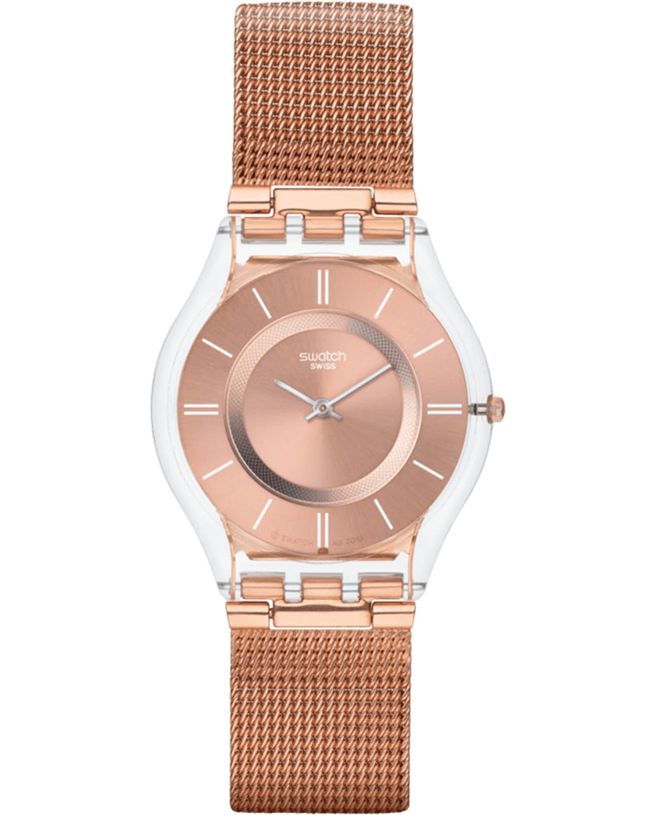 Swatch Swatch Skin Classic Biosourced SS08K104M  SS08K104M кварцевые женские часы золотой циферблат, браслет нержавеющая сталь с pvd-покрытием — вид спереди