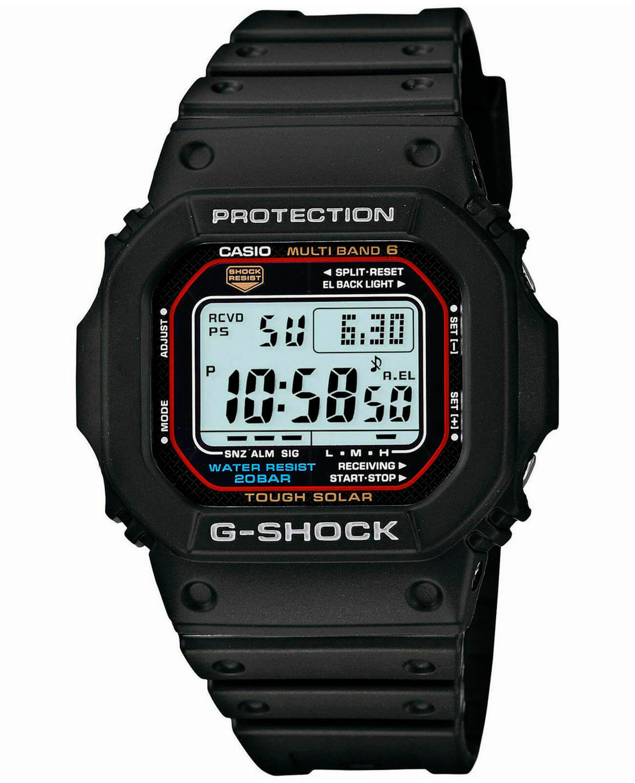 Casio Casio G-Shock GW-M5610-1  GW-M5610-1E электронные мужские часы черный циферблат, браслет пластик — вид спереди