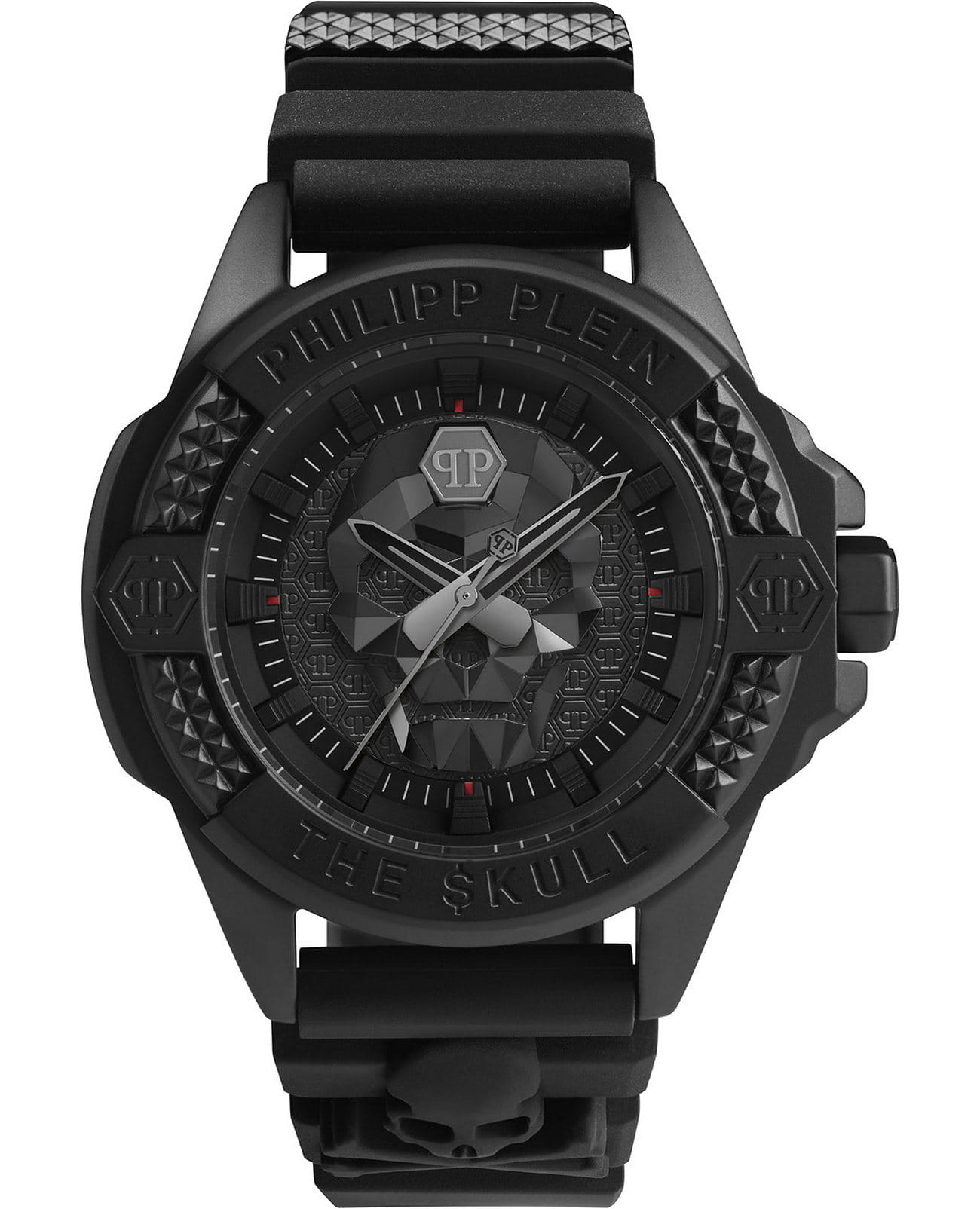 Philipp Plein Philipp Plein The Skull PWAAA0721  PWAAA0721 кварцевые мужские часы черный циферблат, браслет силикон — вид спереди