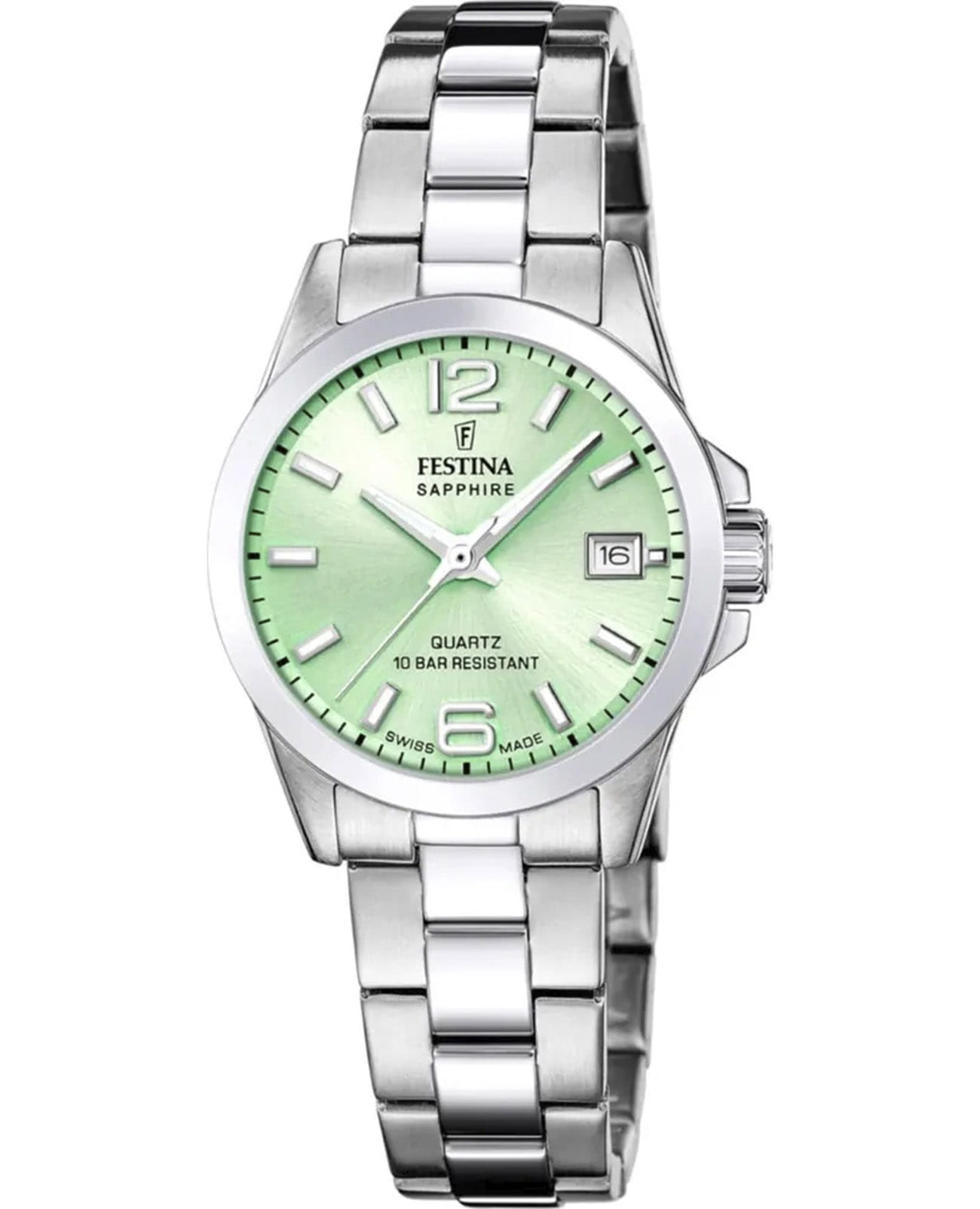 Festina Festina Swiss Made F20049/2  F20049/2 кварцевые женские часы зеленый циферблат, браслет нержавеющая сталь — вид спереди