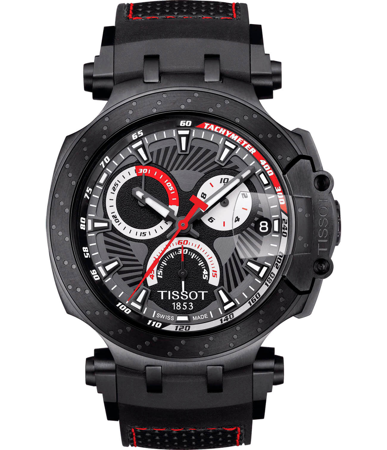 Tissot Tissot T-Race Jorge Lorenzo T115.417.37.061.01 T Race T1154173706101 кварцевые мужские часы черный циферблат, браслет силикон — вид спереди