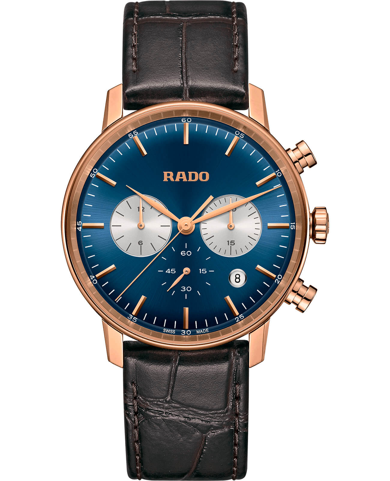 Rado Rado Coupole Classic R22911205 Classic R22911205 кварцевые мужские часы синий циферблат, браслет кожаный — вид спереди
