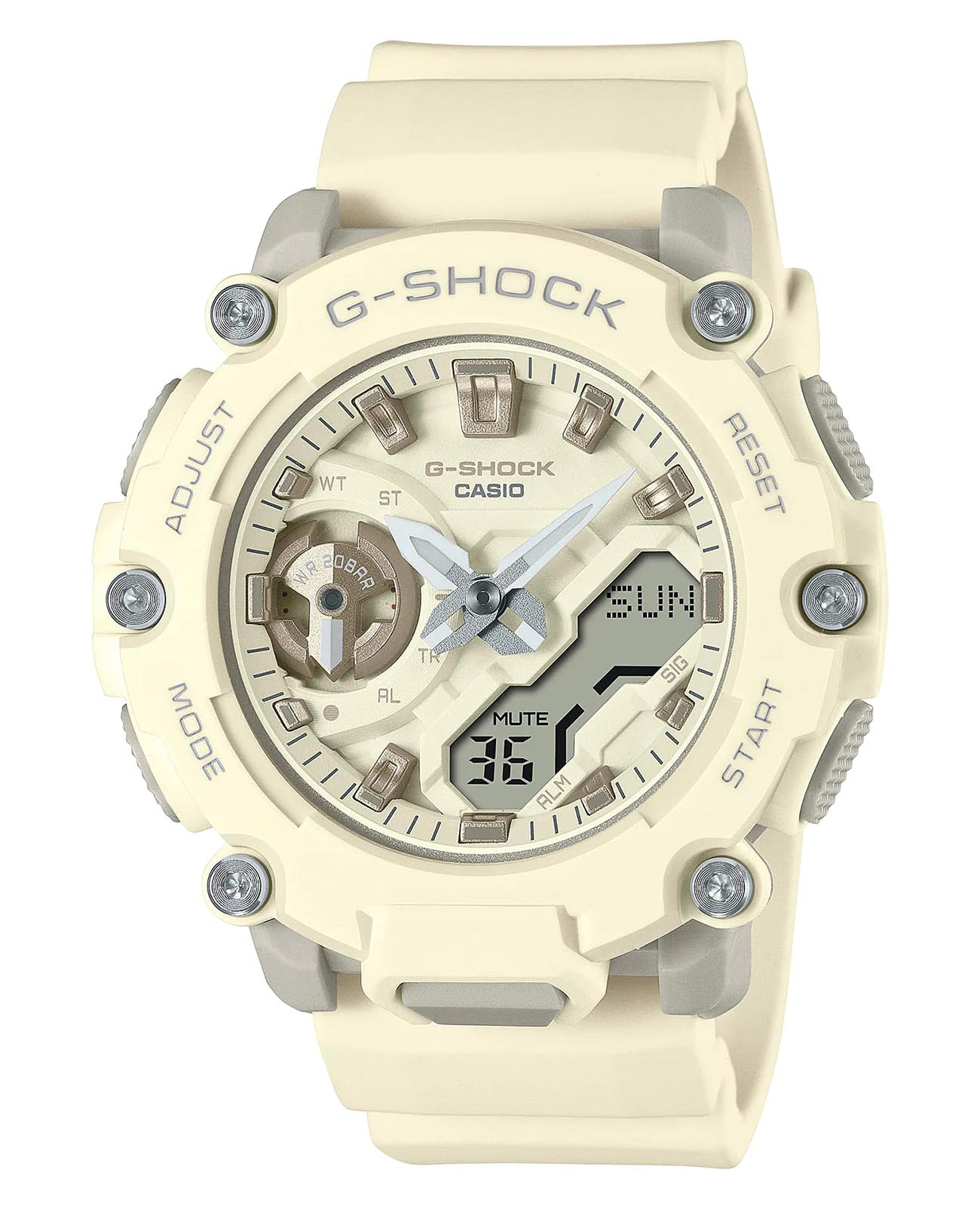 Casio Casio G-Shock GMA-S2200-7ADR (GMA-S2200-7A)  GMA-S2200-7A электронные женские часы белый циферблат, браслет пластик — вид спереди