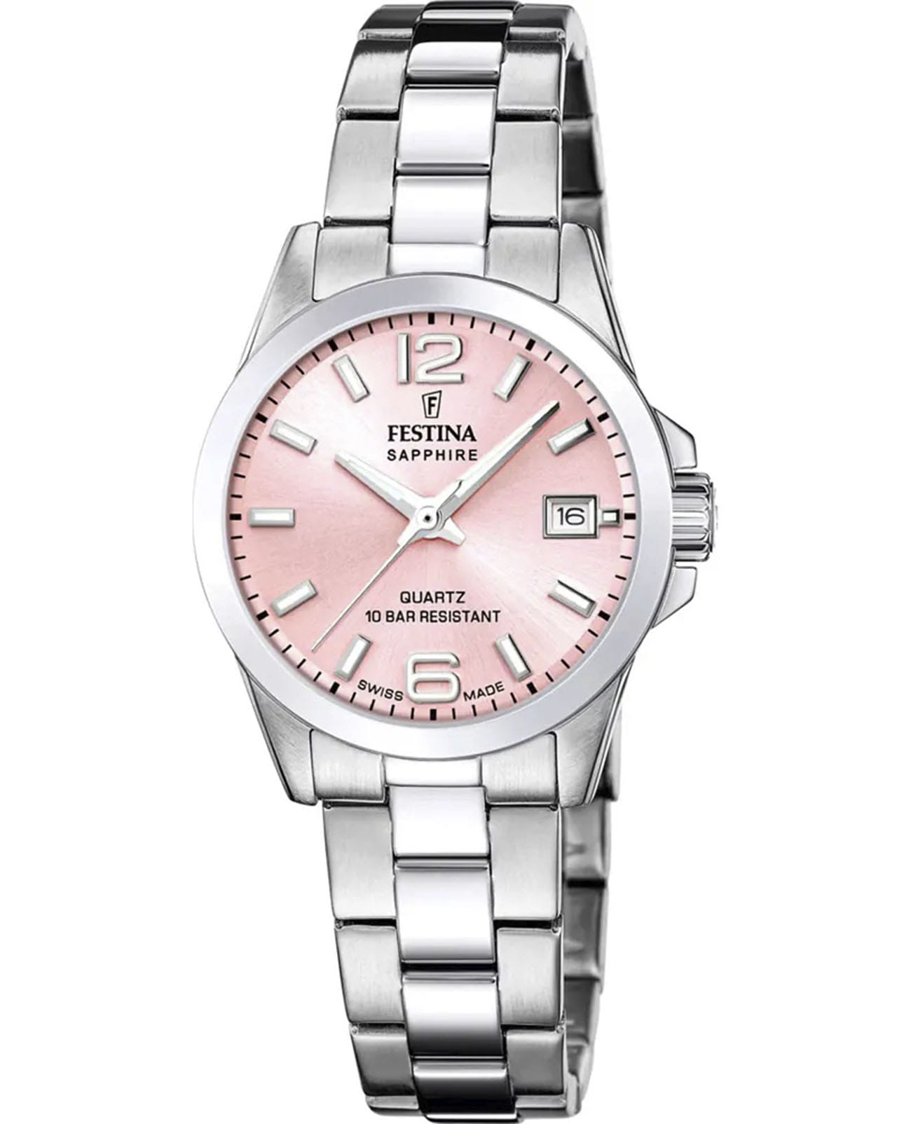 Festina Festina Swiss Made F20049/3   F20049/3 кварцевые женские часы розовый циферблат, браслет нержавеющая сталь — вид спереди