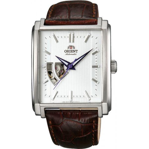 Orient Orient DBAD005W (FDBAD005W)  FDBAD005W механические мужские часы белый циферблат, браслет кожа + текстиль — вид спереди