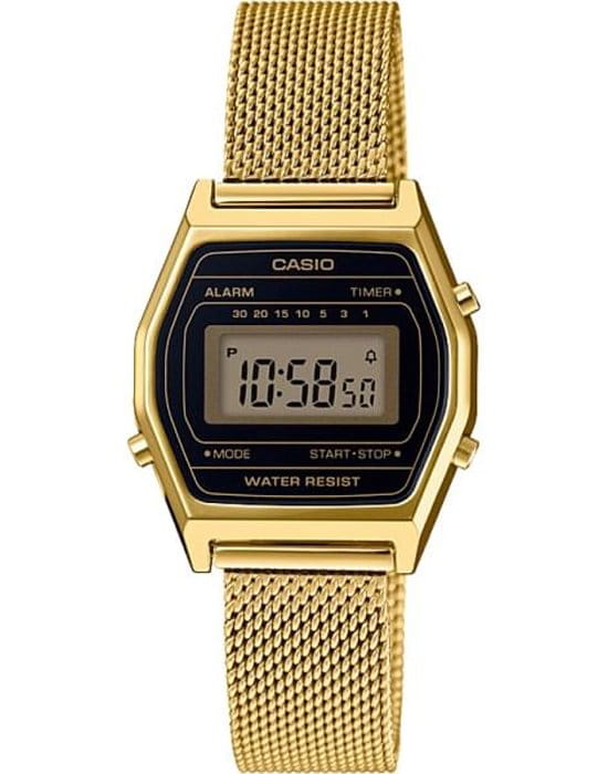 Casio Casio Collection LA690WEMY-1EF  LA690WEMY-1EF кварцевые женские часы золотой циферблат, браслет 18-каратное желтое золото — вид спереди